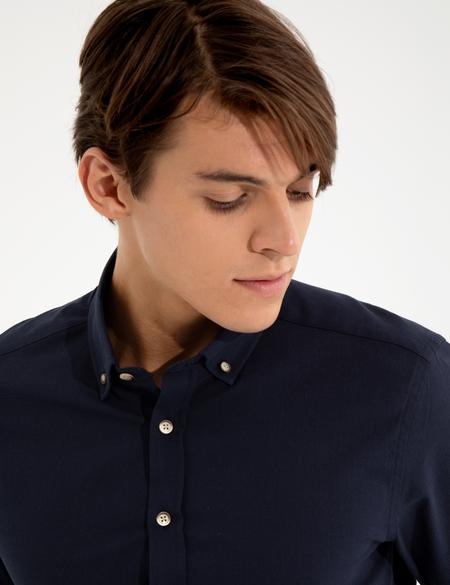 Lacivert Slim Fit Uzun Kollu Gömlek - 50247542089