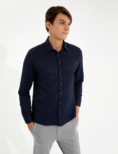 Lacivert Slim Fit Armürlü Klasik Gömlek - 50260290026