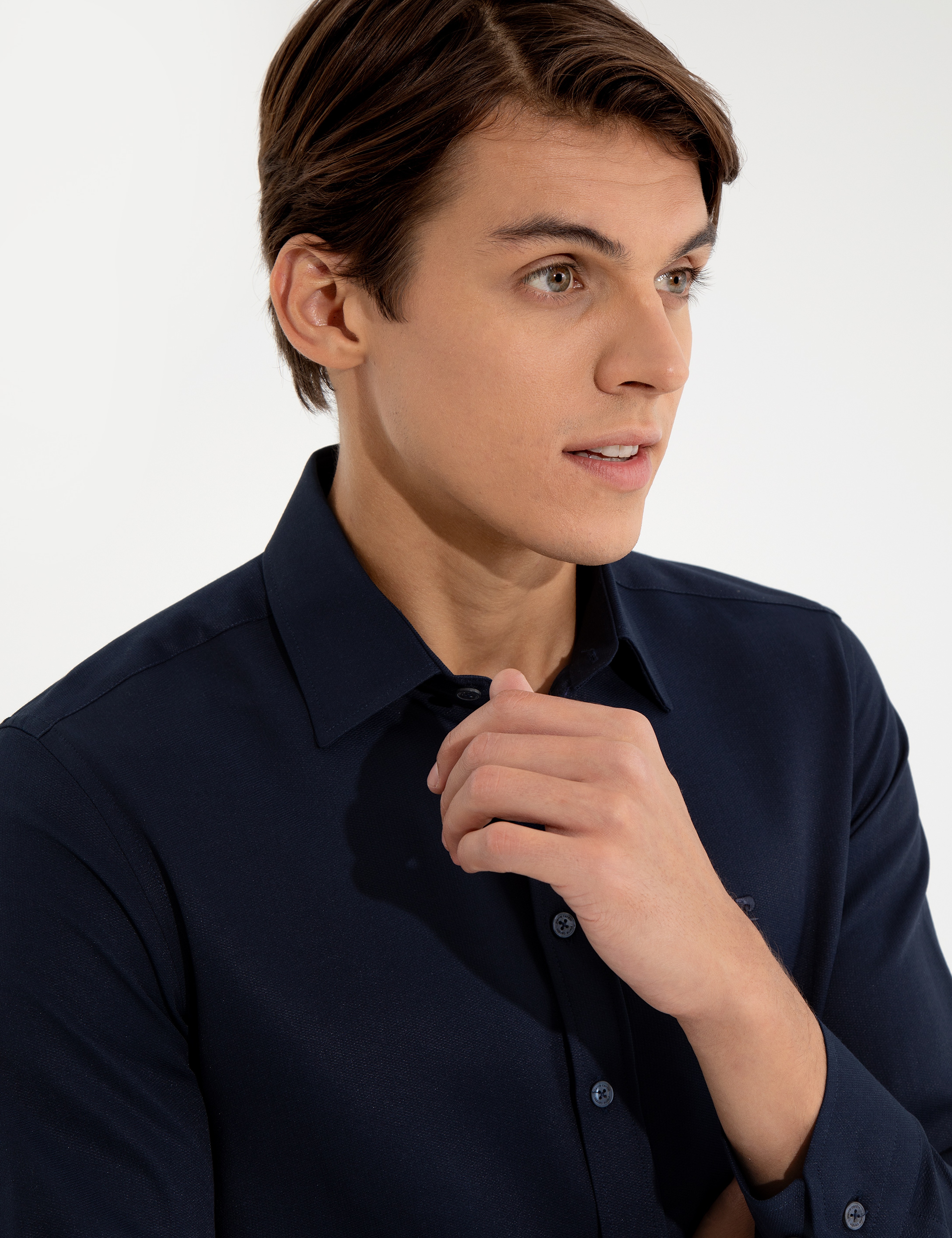 Lacivert Slim Fit Armürlü Klasik Gömlek