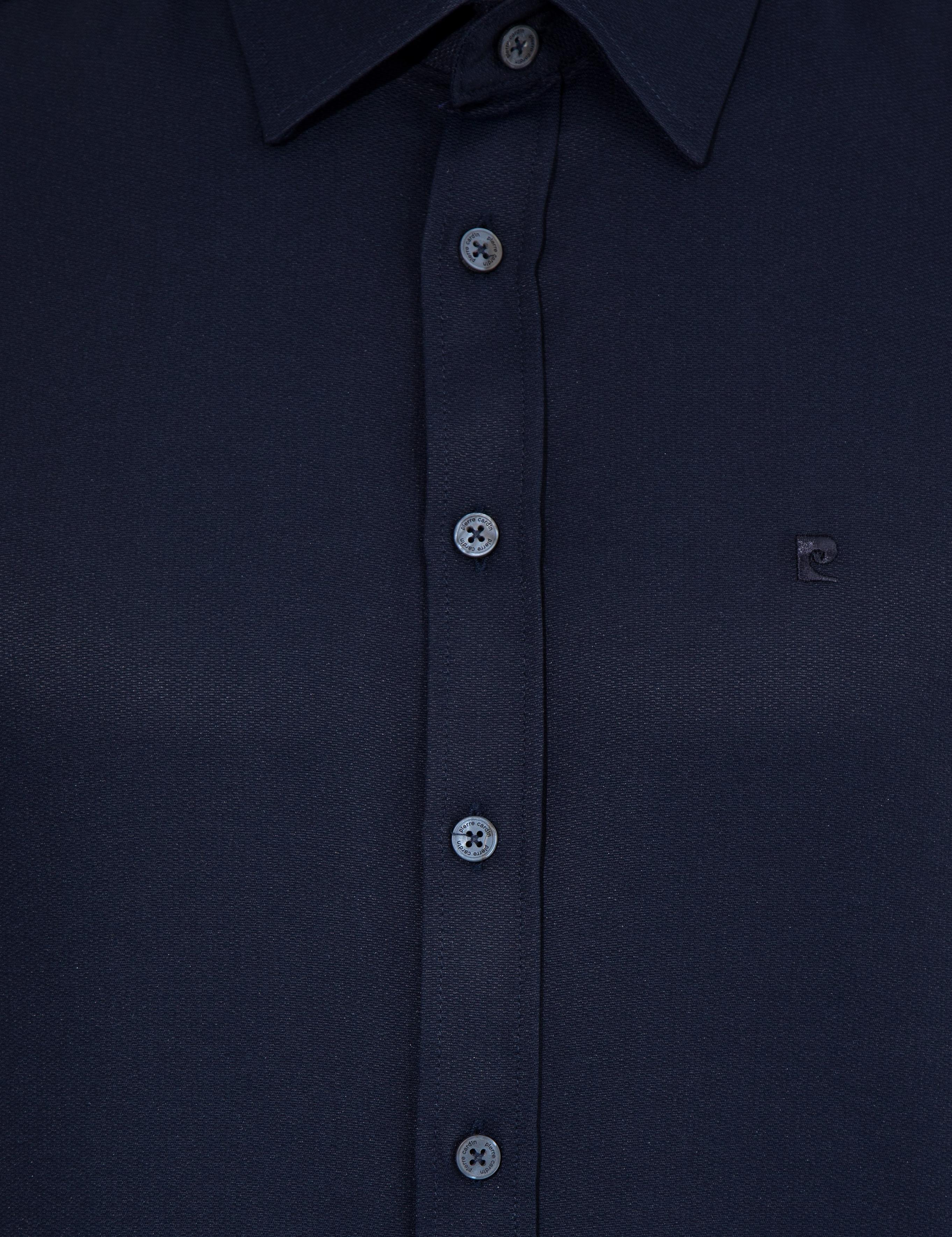 Lacivert Slim Fit Armürlü Klasik Gömlek