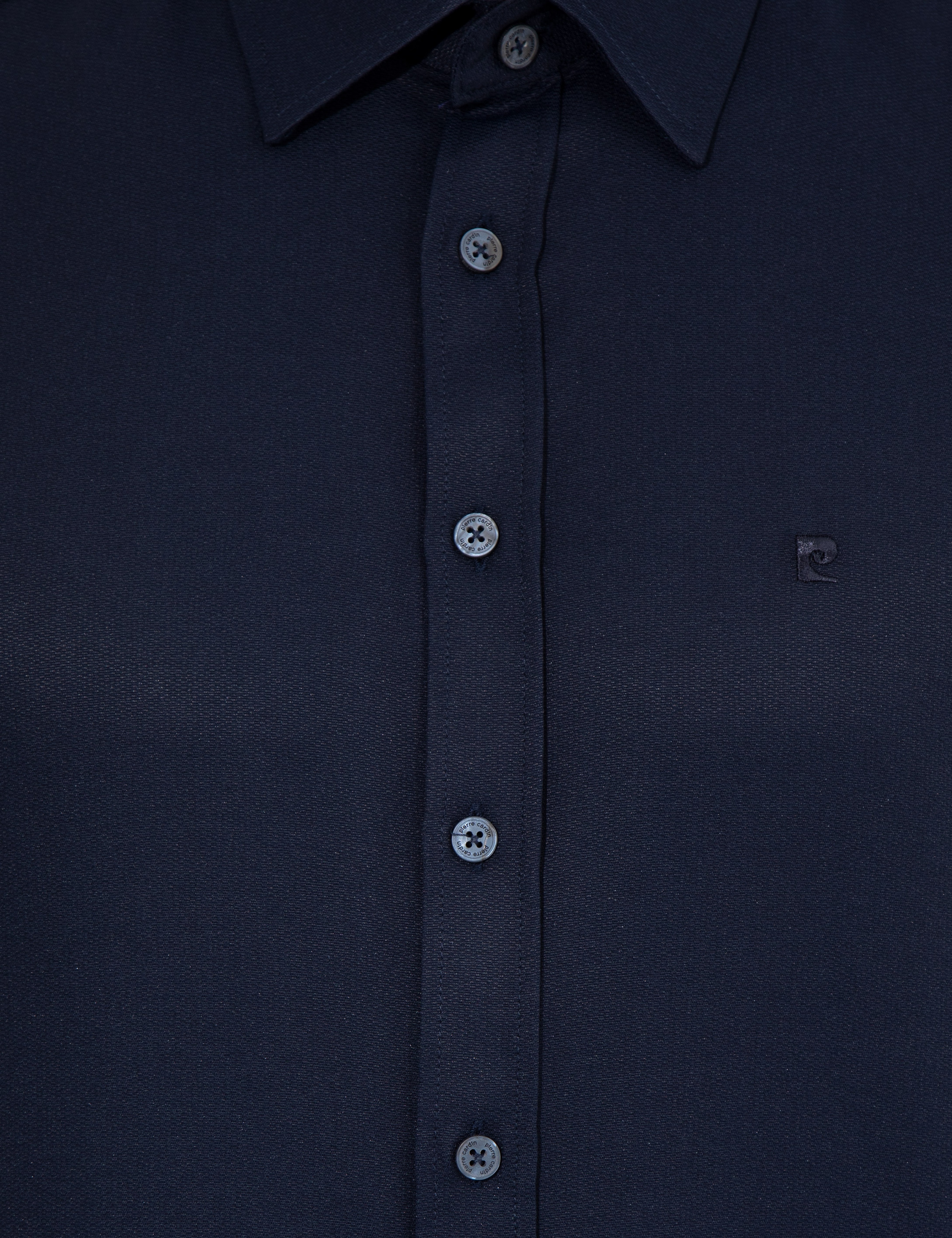 Lacivert Slim Fit Armürlü Klasik Gömlek - Image 6