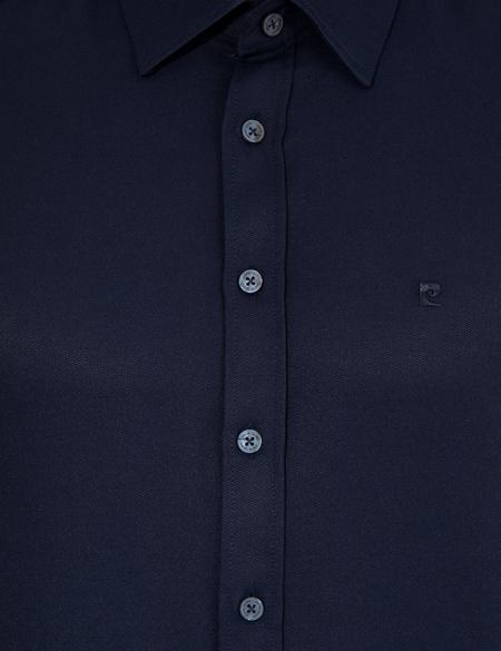 Lacivert Slim Fit Armürlü Klasik Gömlek - 50260290026