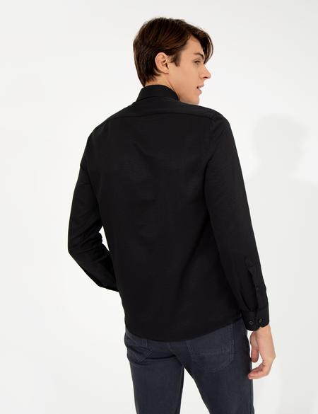Siyah Slim Fit Armürlü Klasik Gömlek - 50260290032