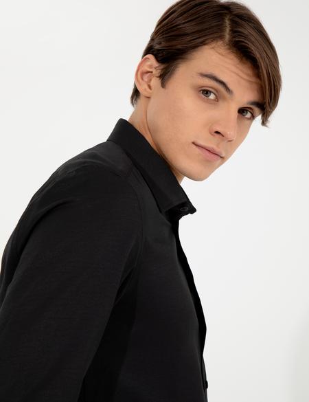 Siyah Slim Fit Armürlü Klasik Gömlek - 50260290032