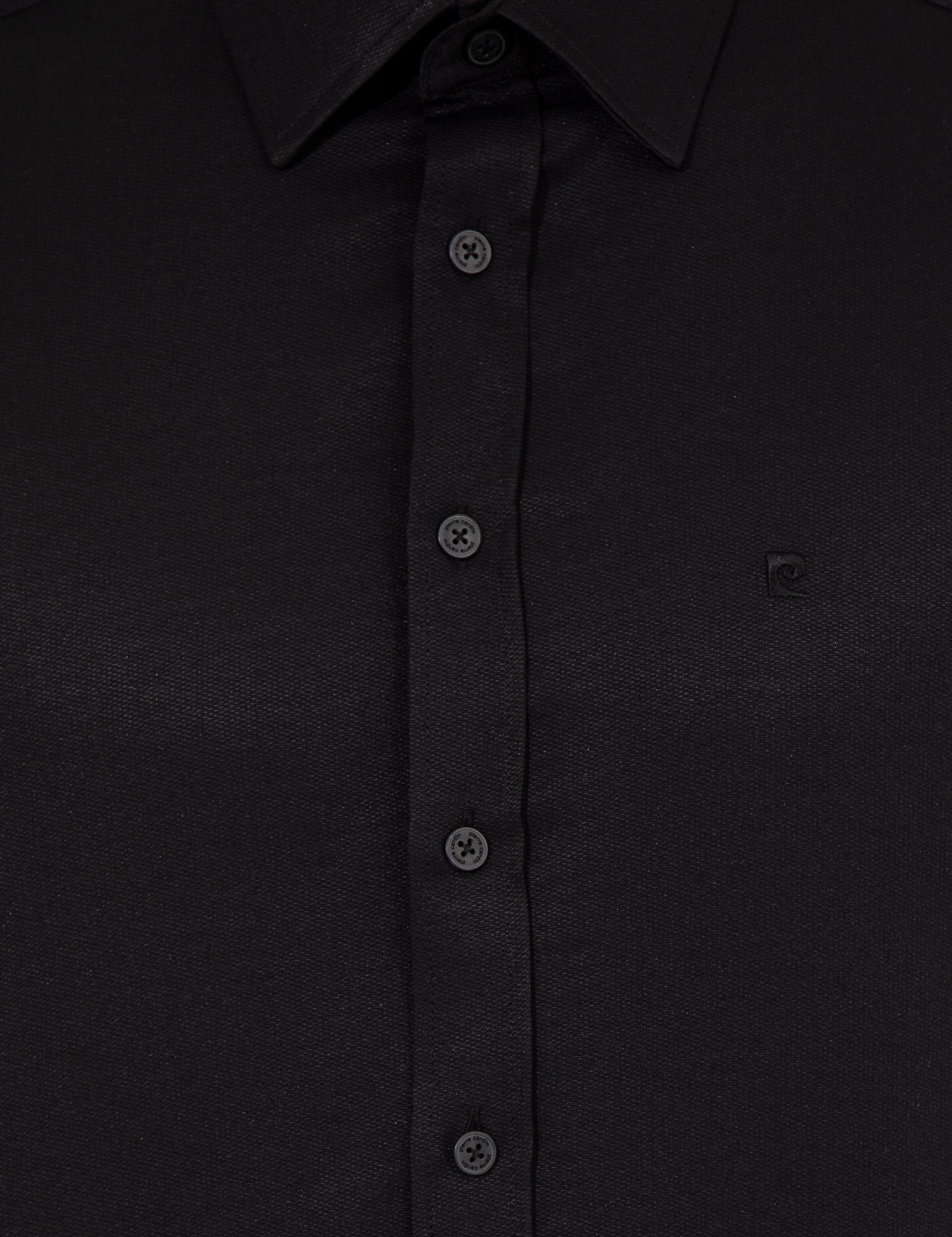 Siyah Slim Fit Armürlü Klasik Gömlek - Image 6