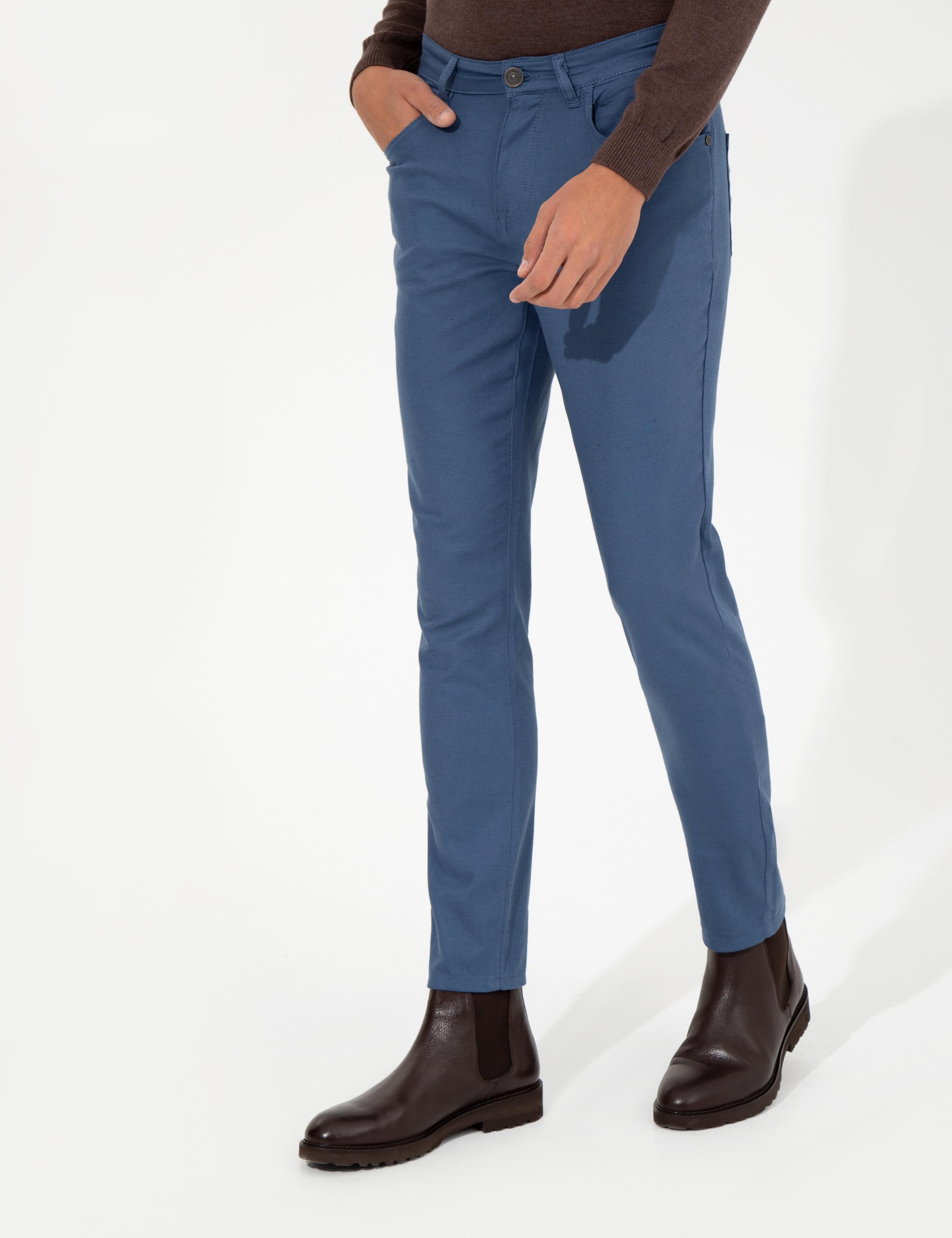 İndigo Slim Fit Keten Karışımlı 5 Cep Chino Pantolon