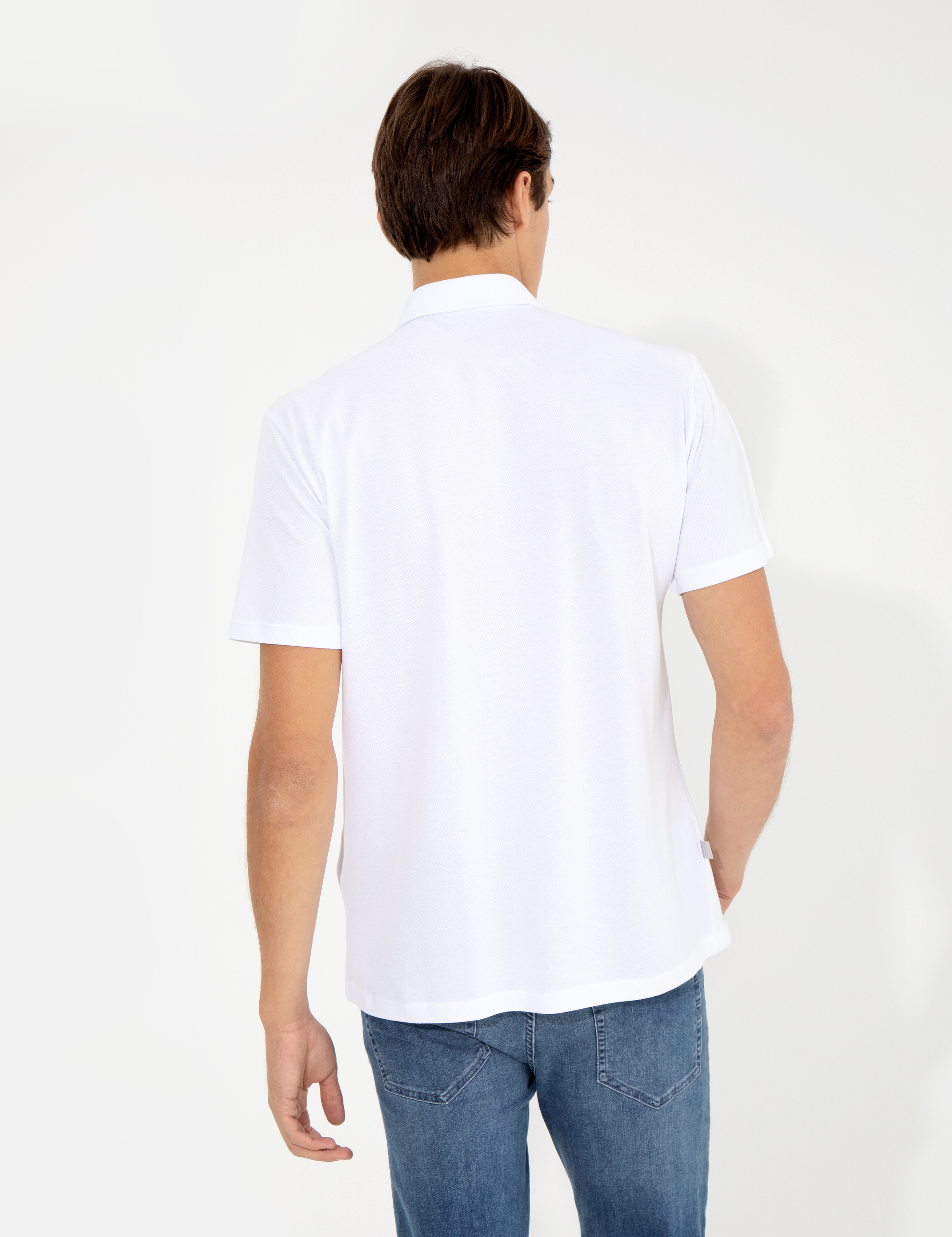 Beyaz Slim Fit Gömlek Yaka Tişört - Image 5