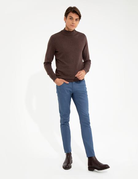 Açık Kahverengi Slim Fit Yarım Balıkçı Yaka Basic Triko Kazak - 50256965099