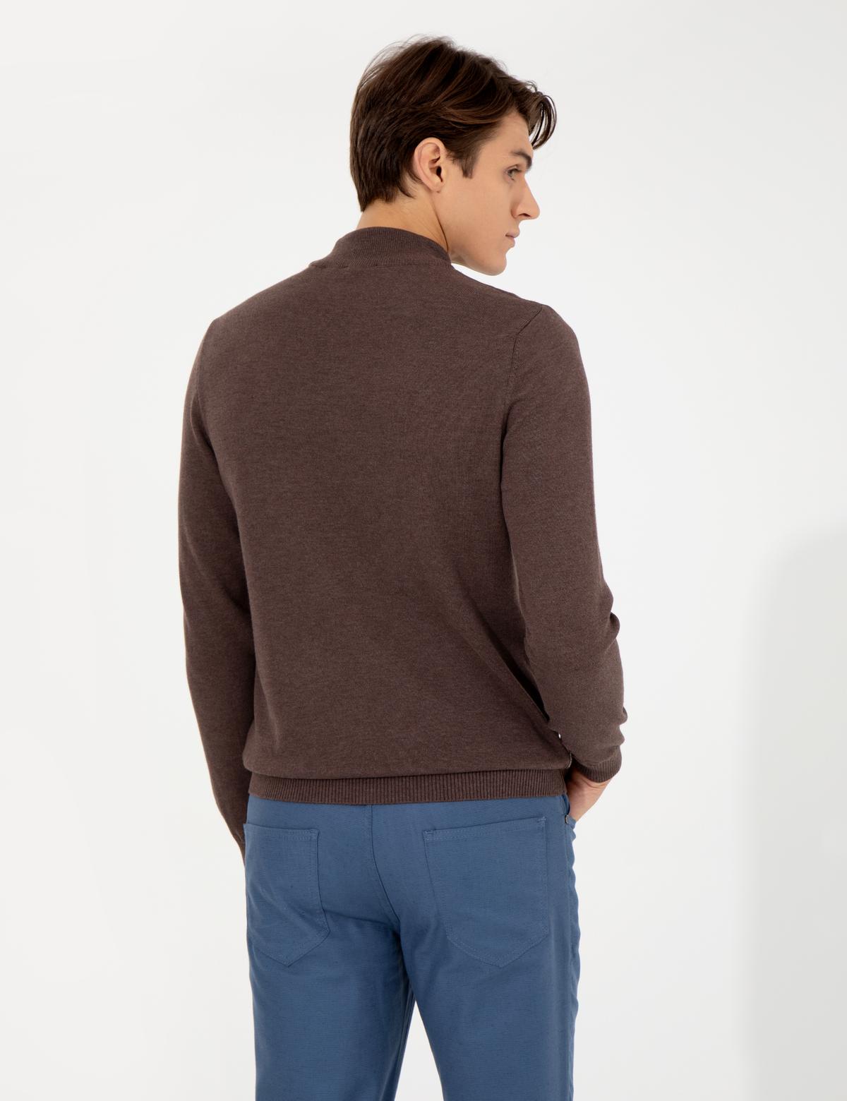 Açık Kahverengi Slim Fit Yarım Balıkçı Yaka Basic Triko Kazak - 50256965099