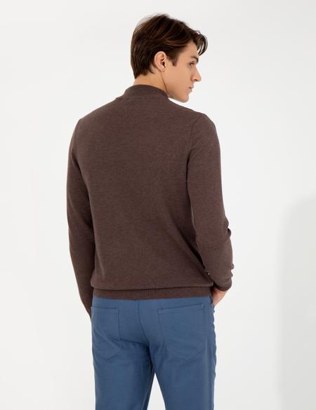 Açık Kahverengi Slim Fit Yarım Balıkçı Yaka Basic Triko Kazak - 50256965099