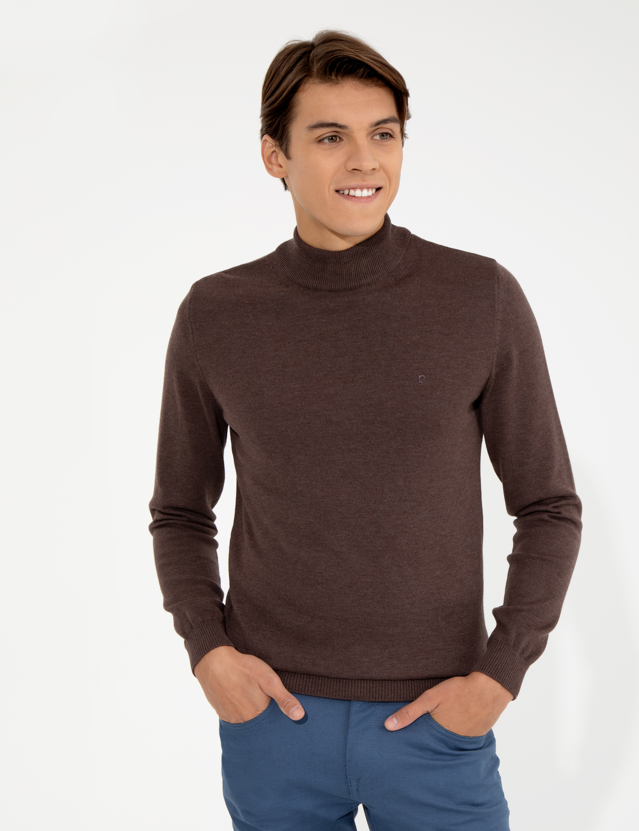 Pierre Cardin Açık Kahverengi Slim Fit Yarım Balıkçı Yaka Basic Triko Kazak görsel 2