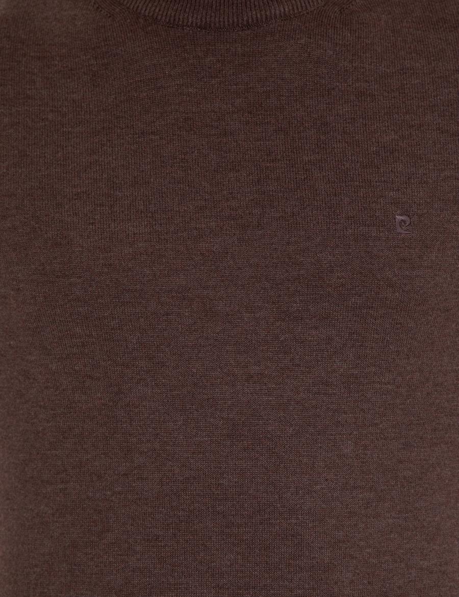 Açık Kahverengi Slim Fit Yarım Balıkçı Yaka Basic Triko Kazak