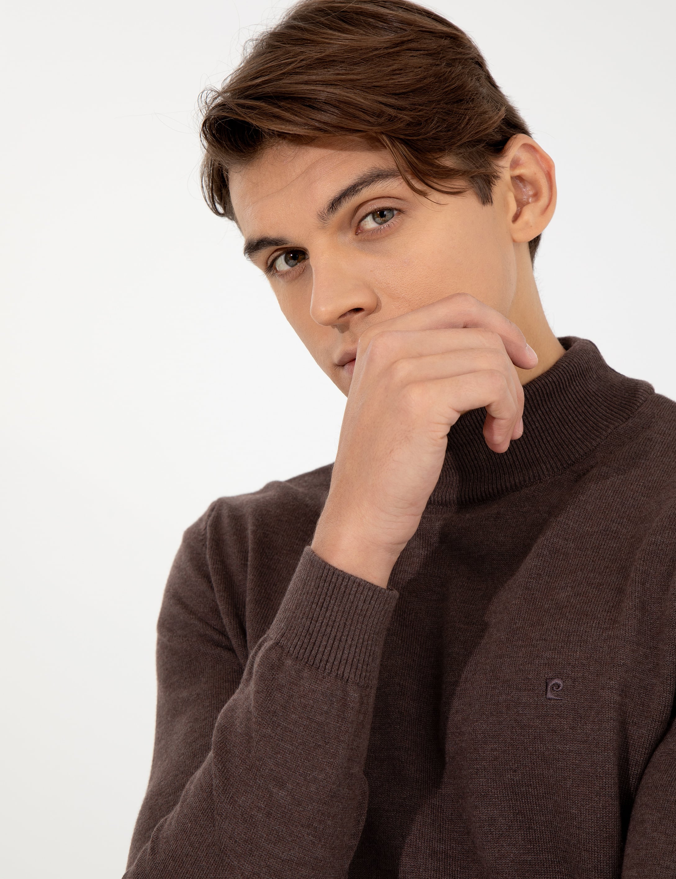 Açık Kahverengi Slim Fit Yarım Balıkçı Yaka Basic Triko Kazak
