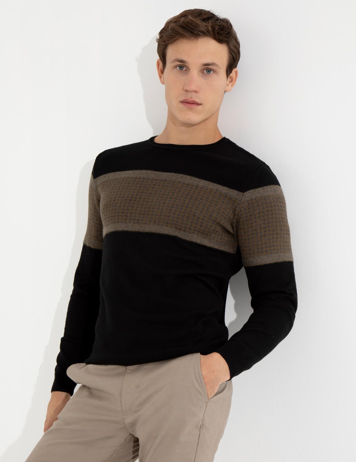 Siyah Slim Fit Triko Kazak - 50227838059