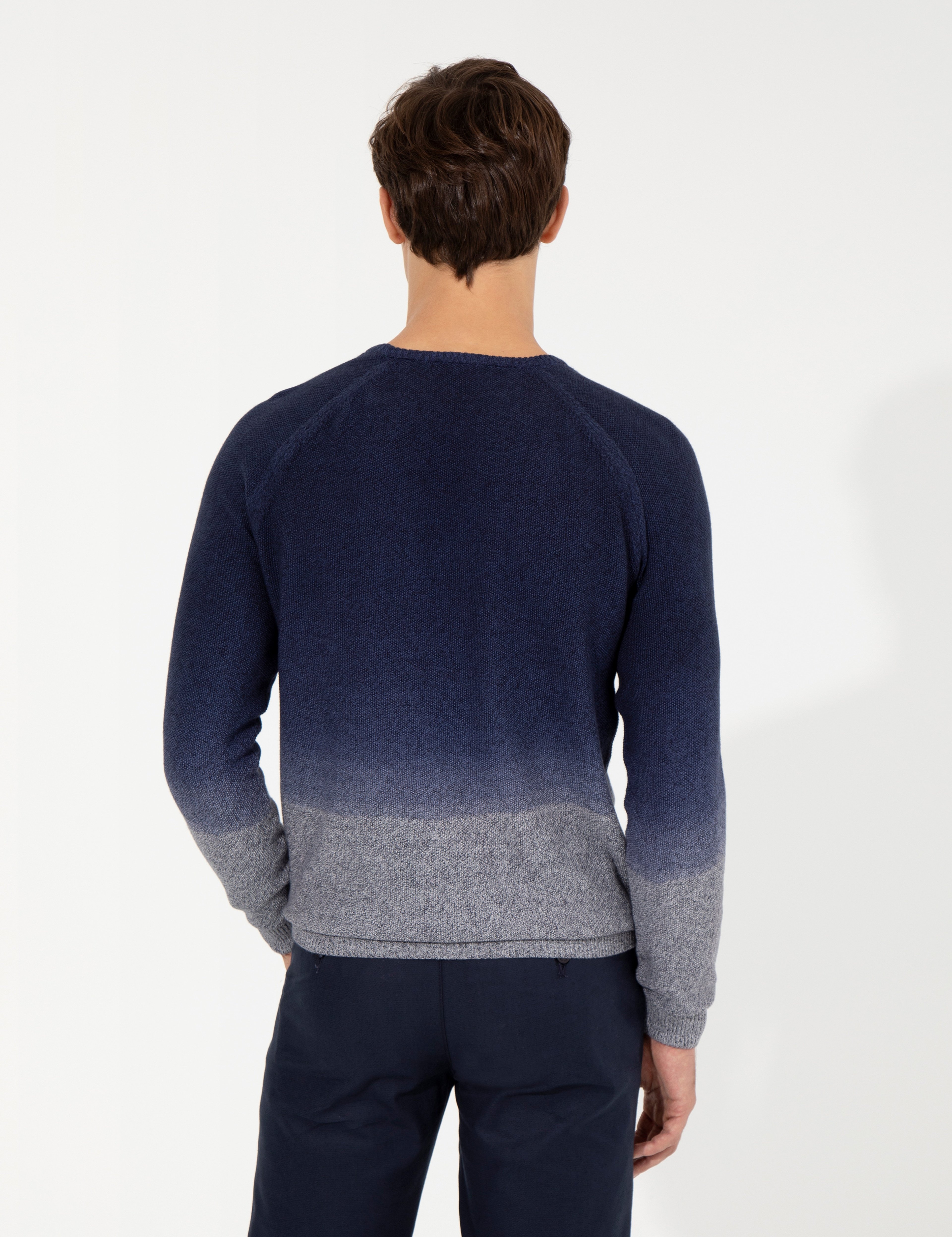 Lacivert Slim Fit Bisiklet Yaka Triko Kazak - Image 5