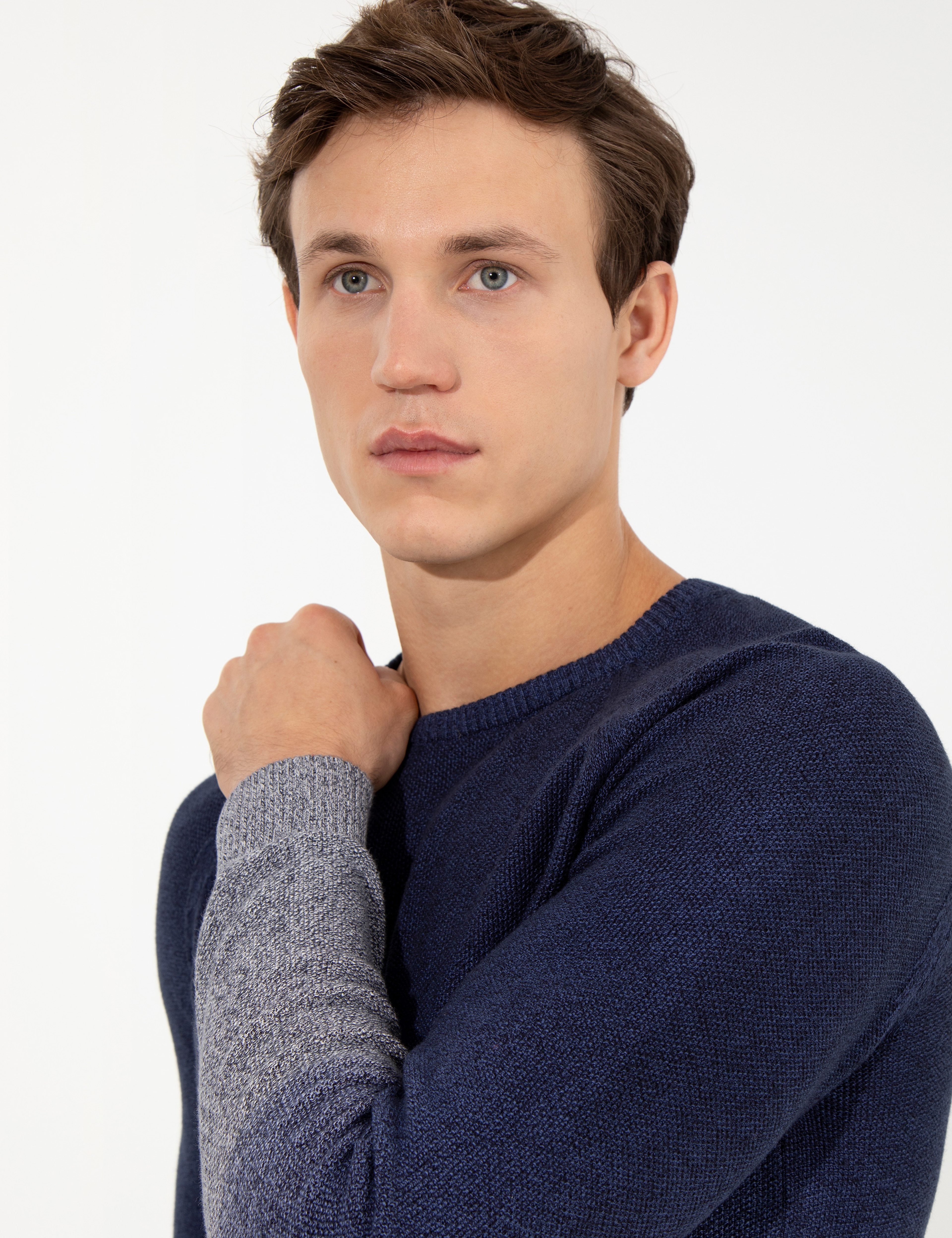 Lacivert Slim Fit Bisiklet Yaka Triko Kazak