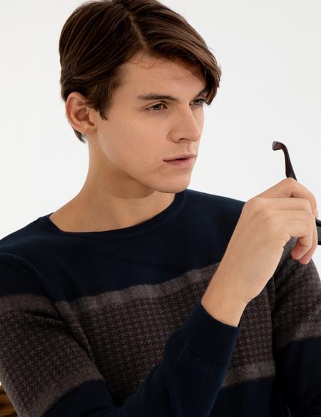 Lacivert Slim Fit Bisiklet Yaka Triko Kazak - 50227838033