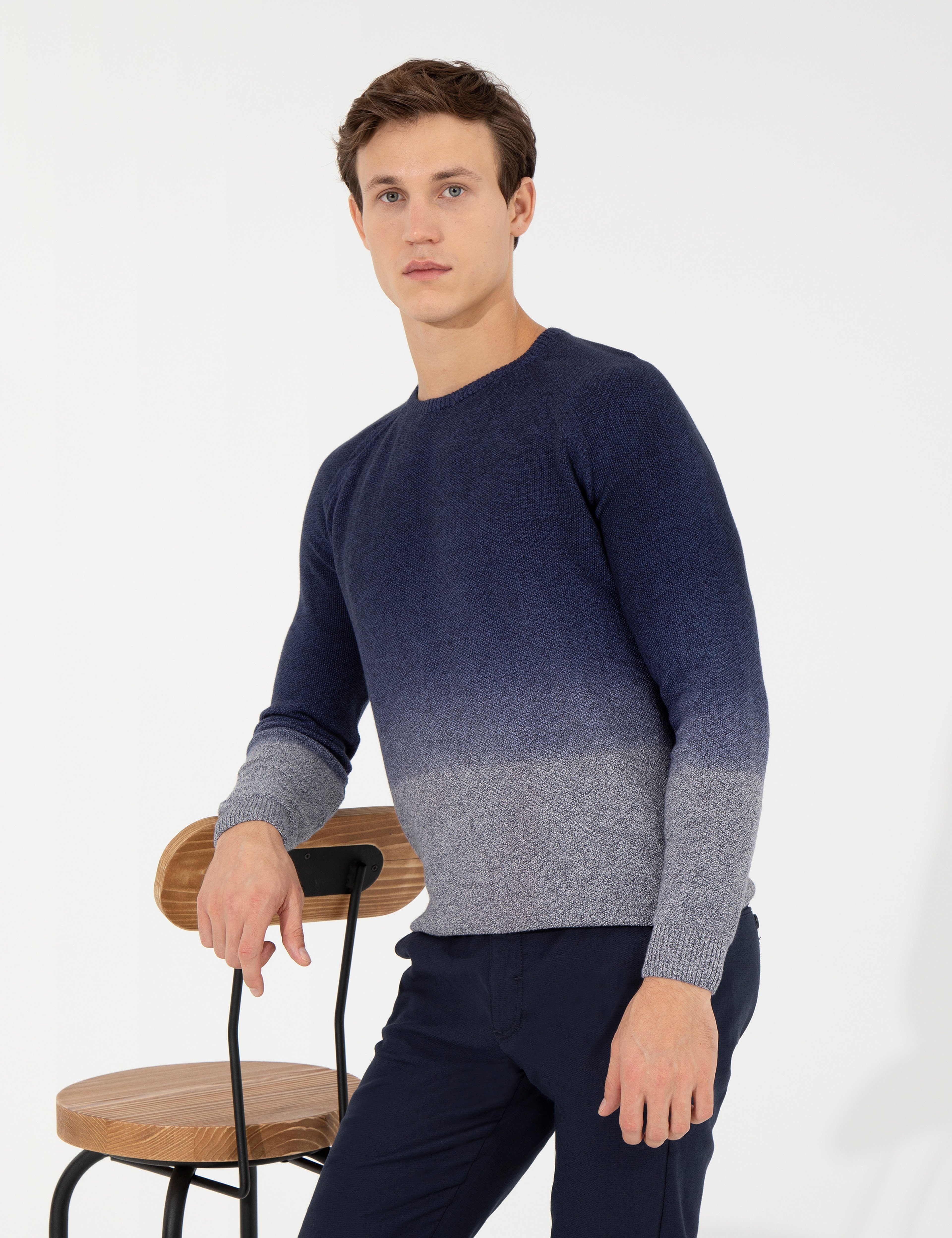 Lacivert Slim Fit Bisiklet Yaka Triko Kazak
