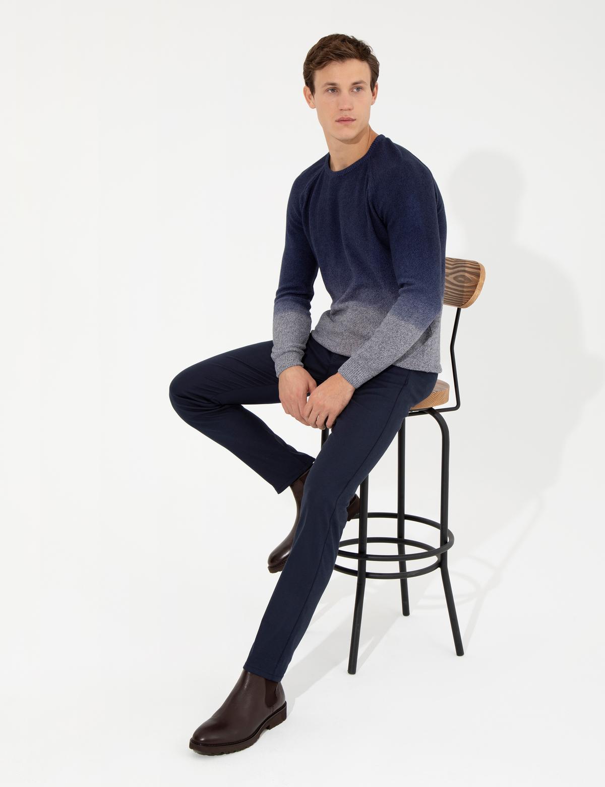 Lacivert Slim Fit Bisiklet Yaka Triko Kazak - 50227060027