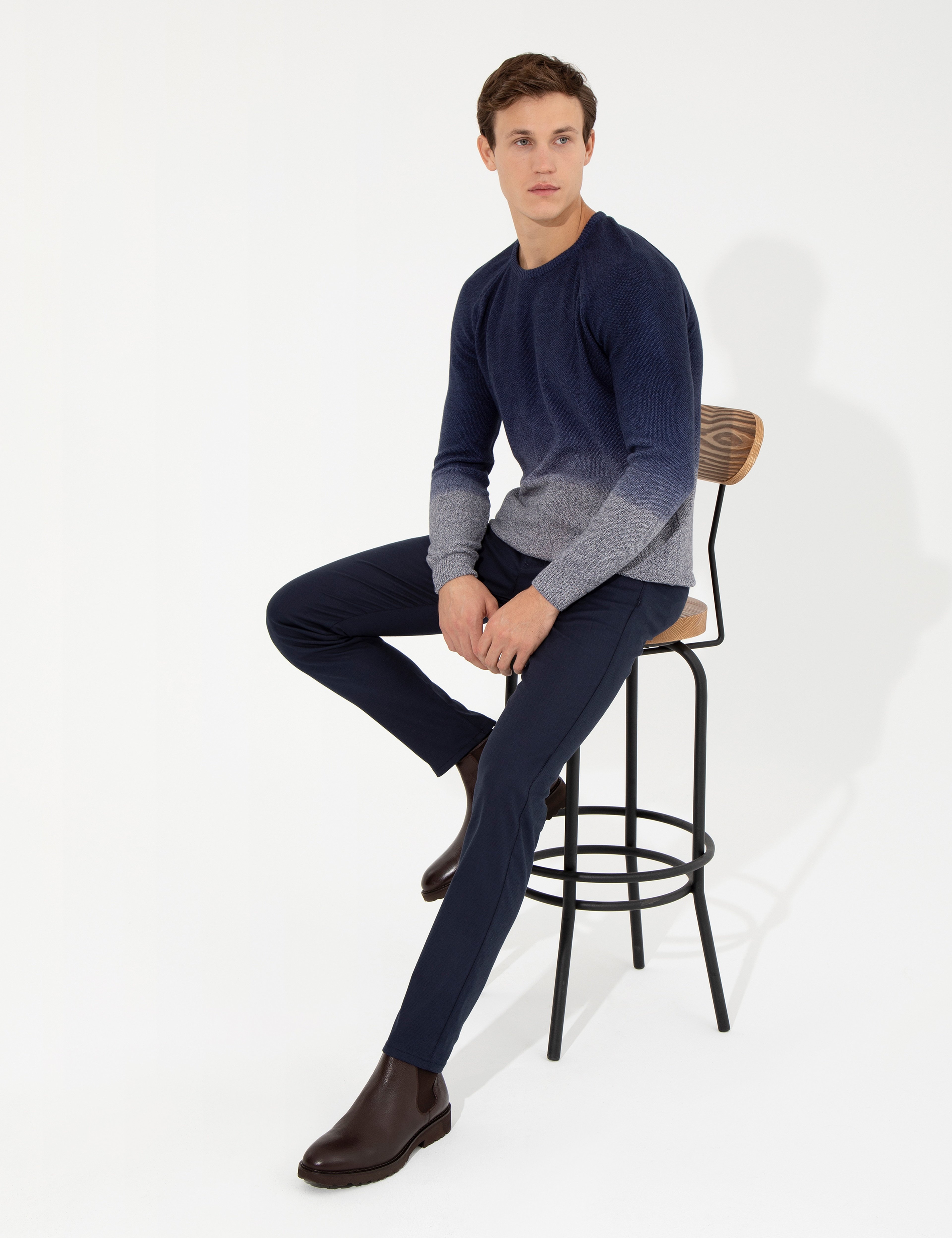 Lacivert Slim Fit Bisiklet Yaka Triko Kazak - Image 2