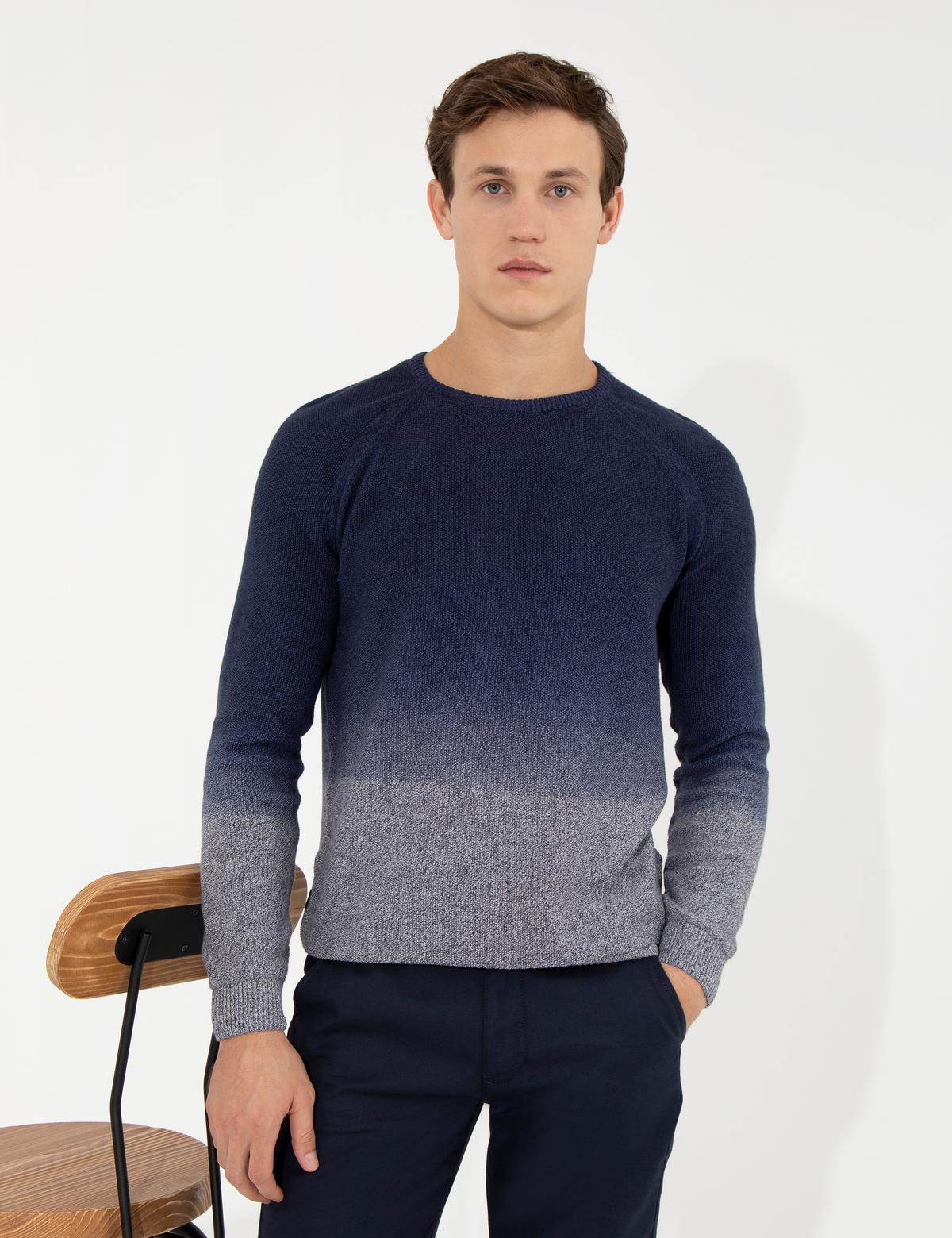 Lacivert Slim Fit Bisiklet Yaka Triko Kazak