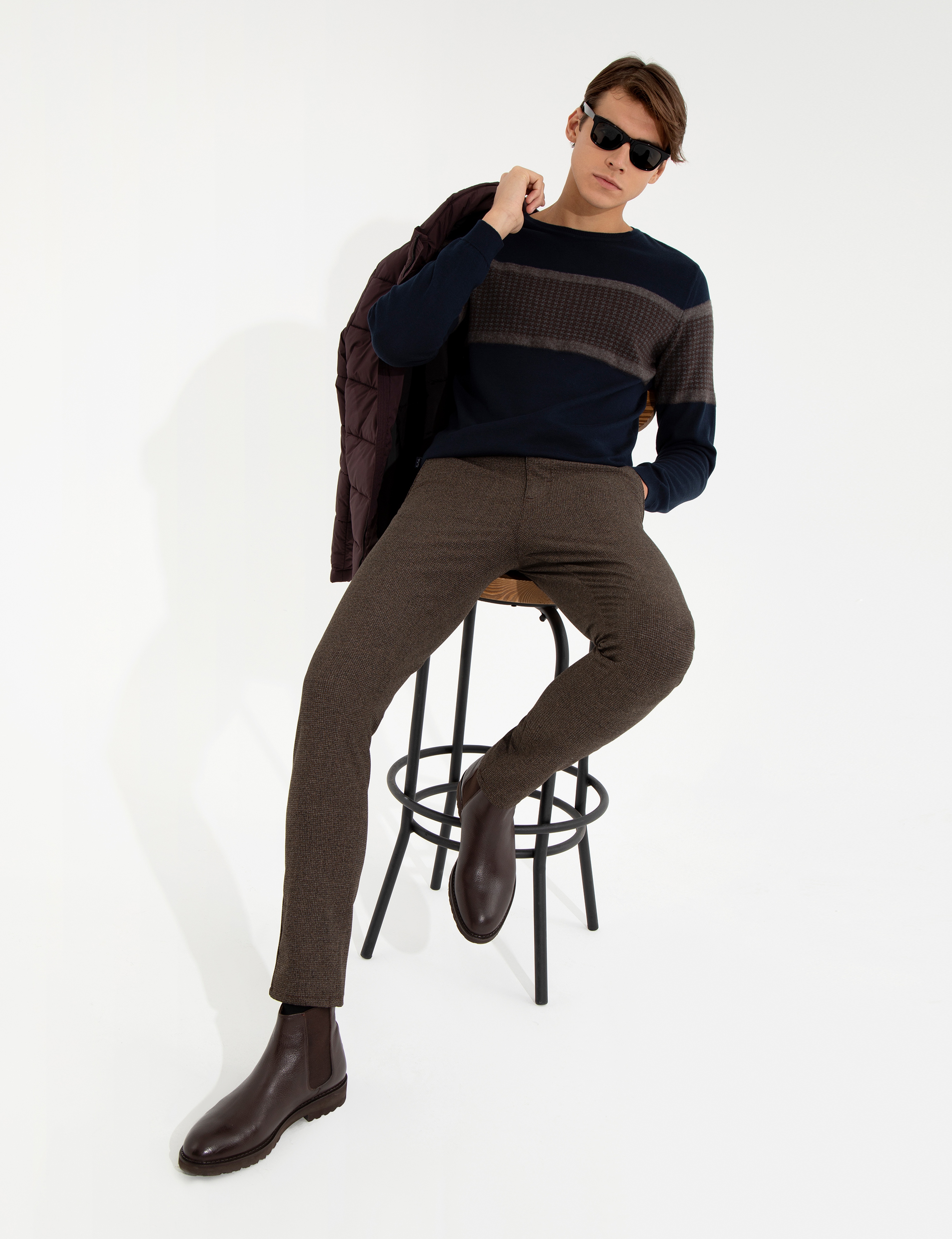 Lacivert Slim Fit Bisiklet Yaka Triko Kazak