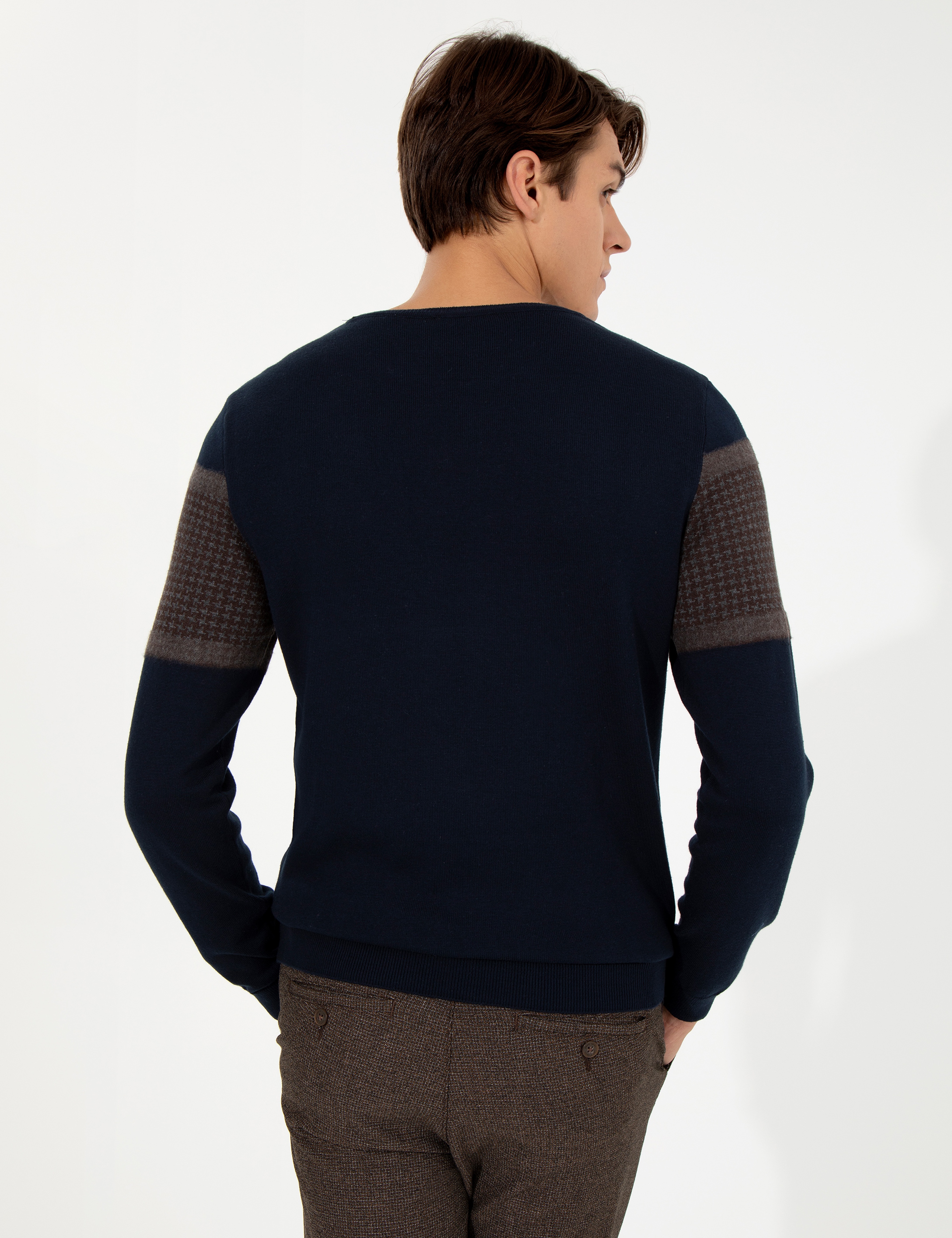 Lacivert Slim Fit Bisiklet Yaka Triko Kazak