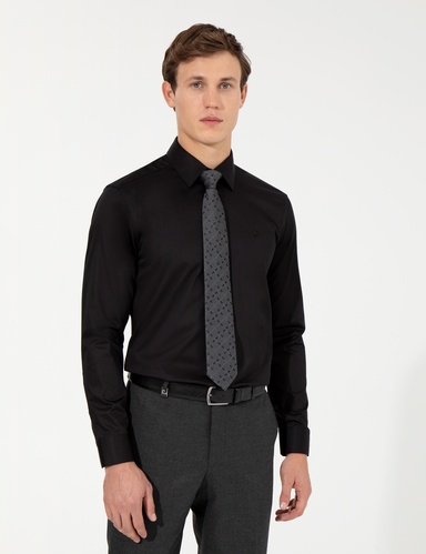 Siyah Slim Fit Uzun Kollu Klasik Gömlek