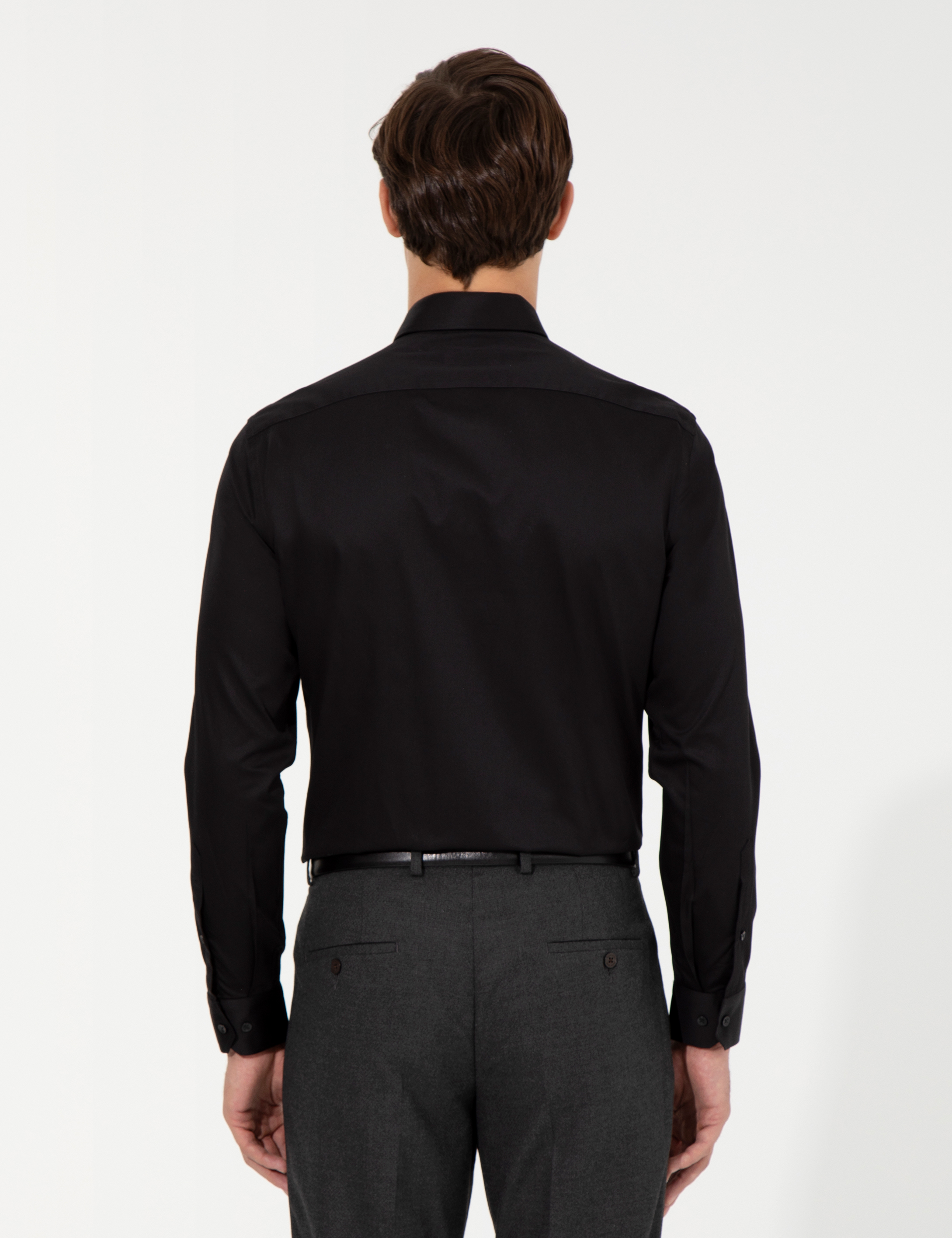 Siyah Slim Fit Uzun Kollu Klasik Gömlek - Image 5