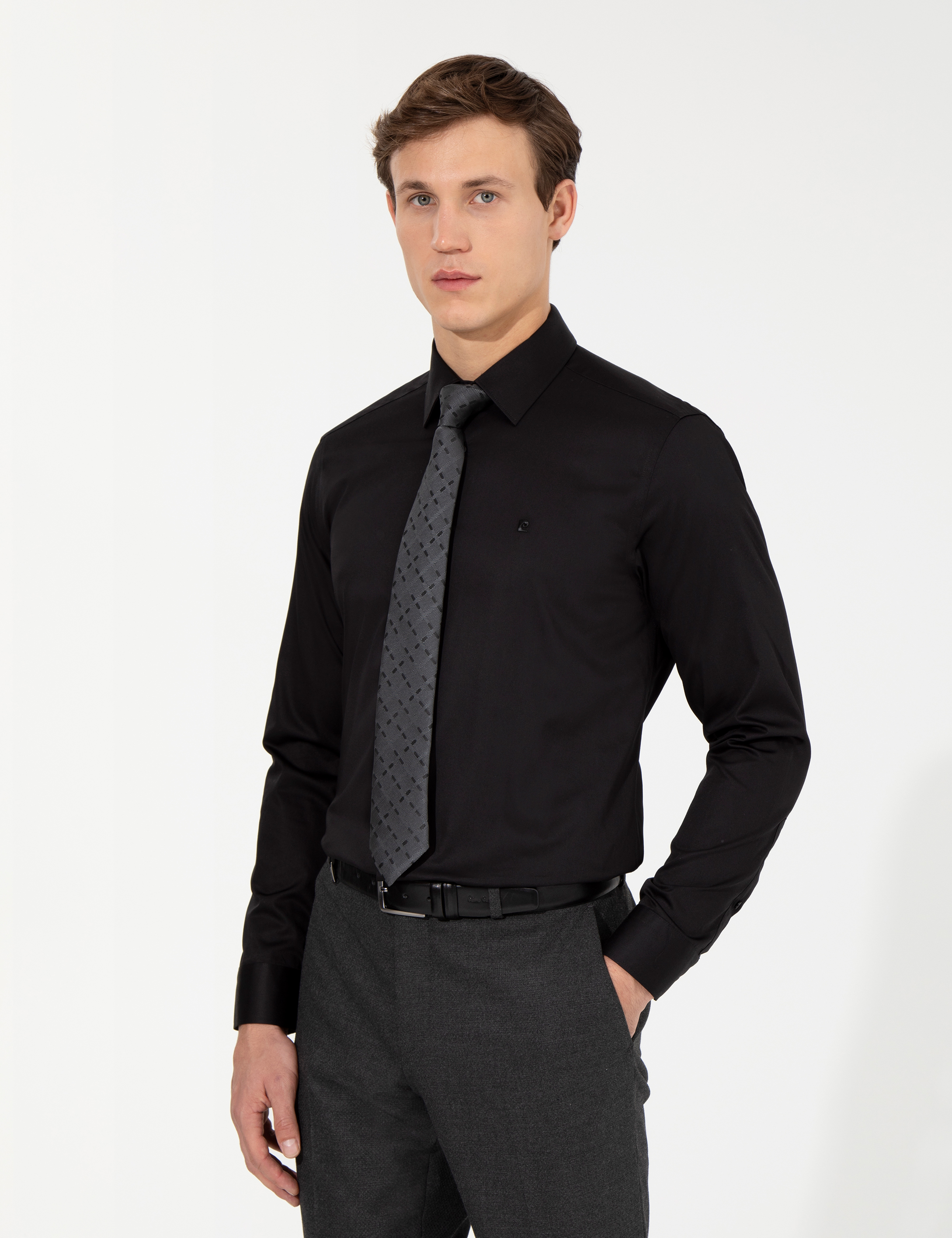 Siyah Slim Fit Uzun Kollu Klasik Gömlek