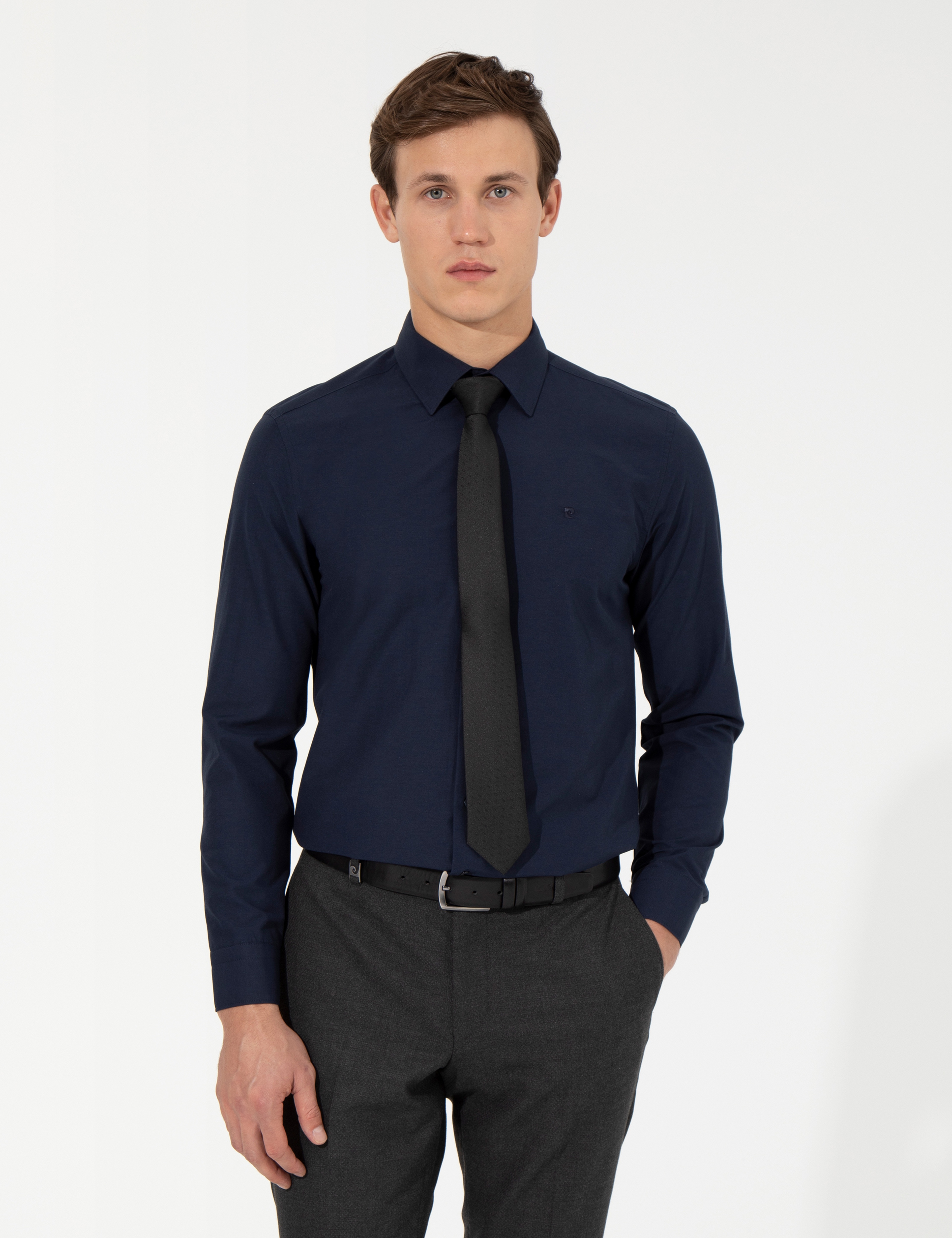 Lacivert Slim Fit Uzun Kollu Klasik Gömlek