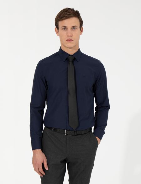 Lacivert Slim Fit Uzun Kollu Klasik Gömlek - 50258981025