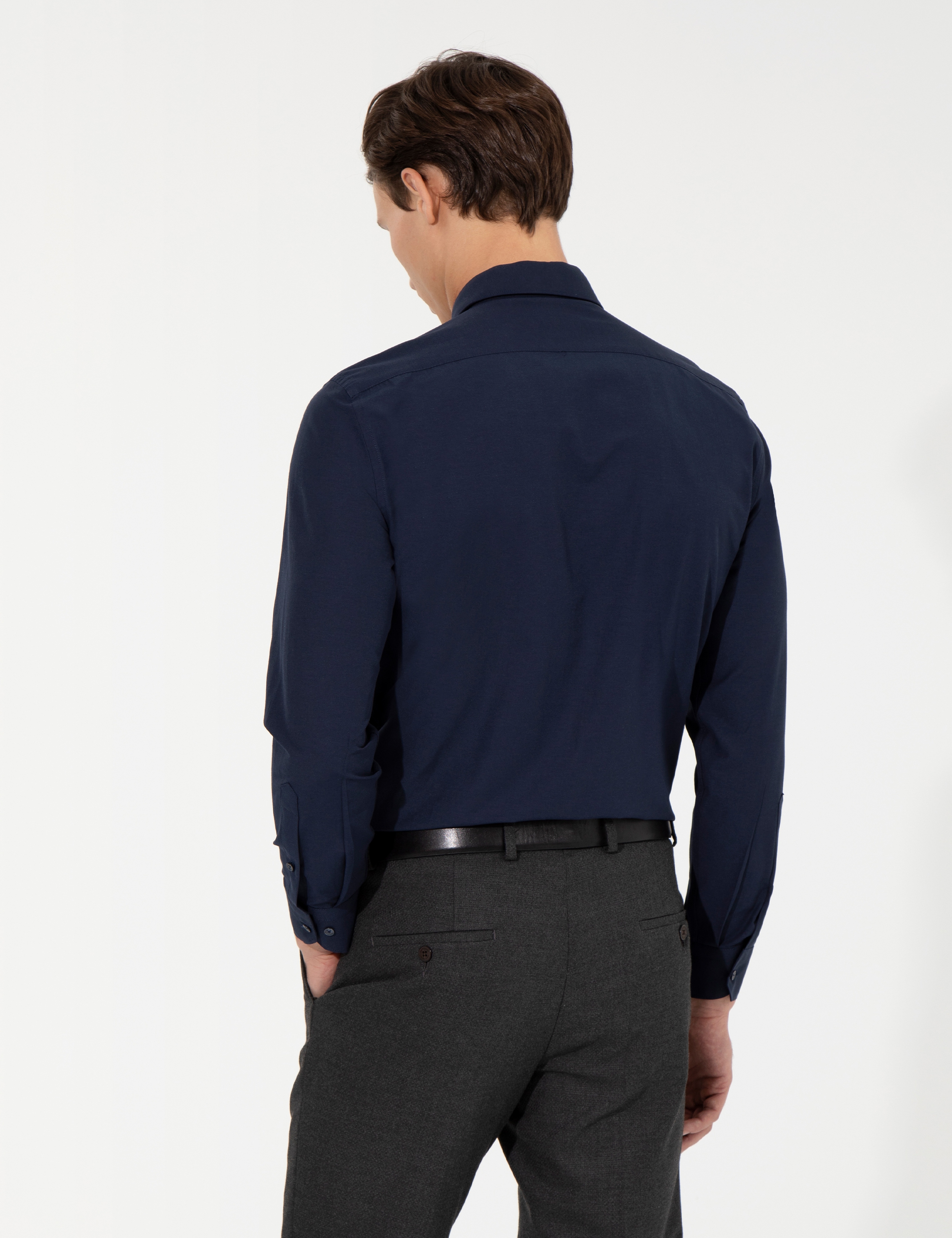 Lacivert Slim Fit Uzun Kollu Klasik Gömlek - Image 5