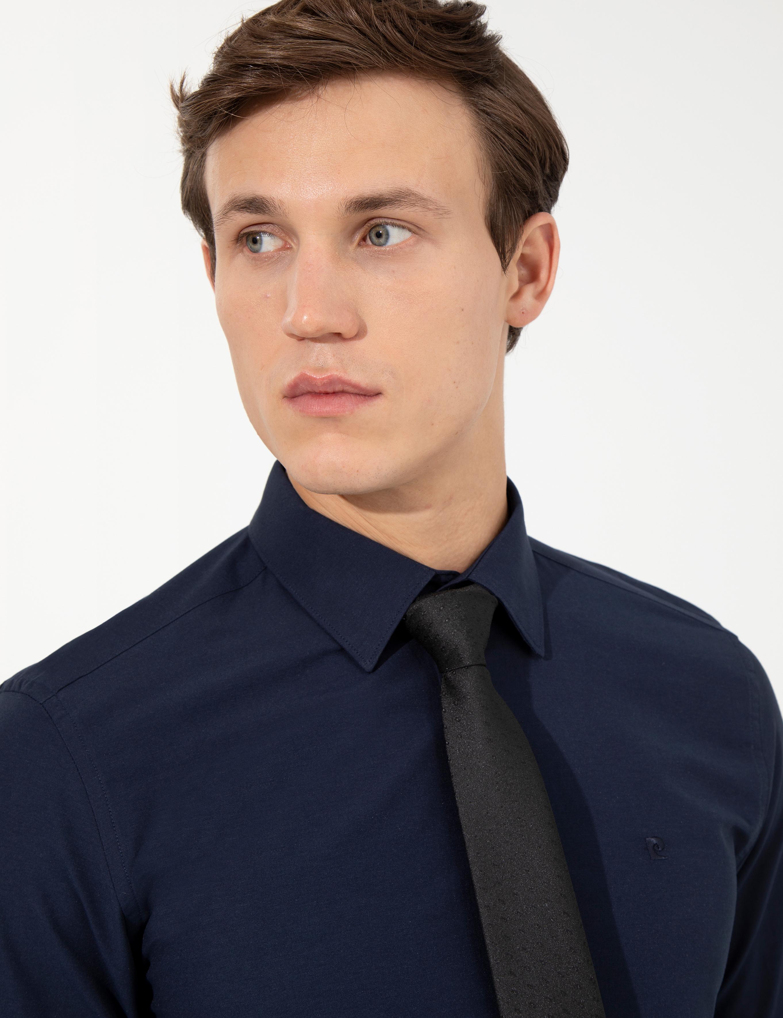 Lacivert Slim Fit Uzun Kollu Klasik Gömlek