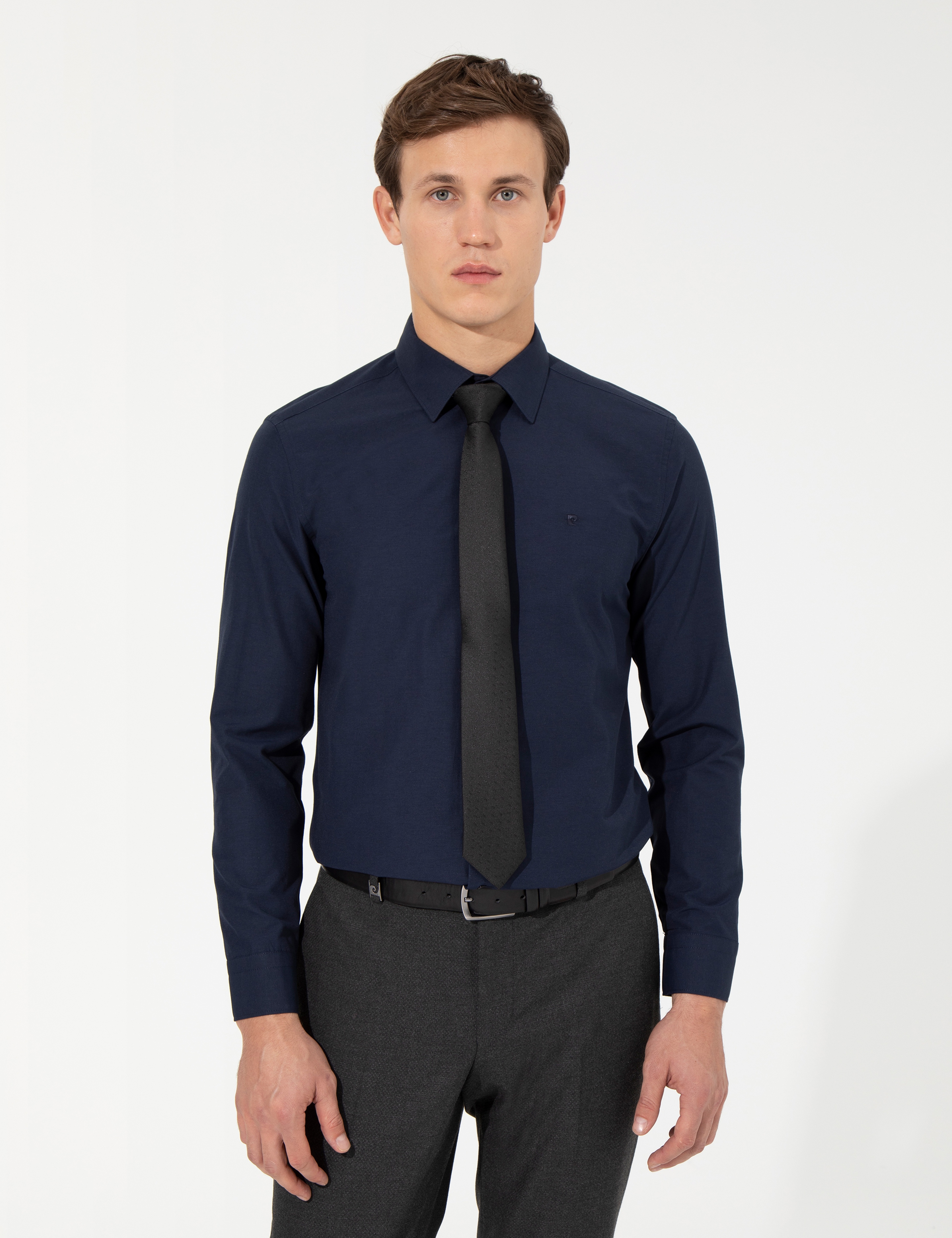 Lacivert Slim Fit Uzun Kollu Klasik Gömlek