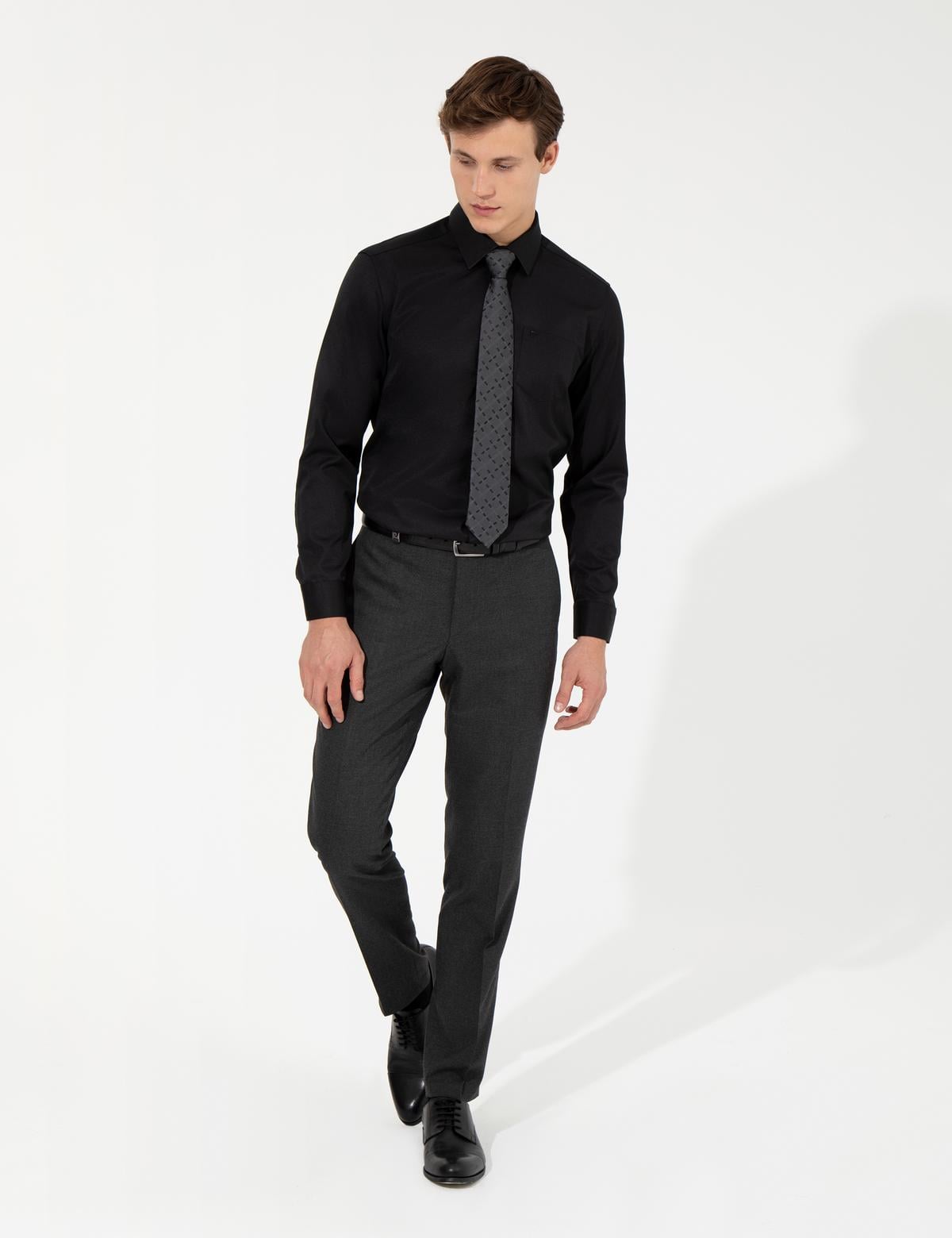 Siyah Regular Fit Uzun Kollu Klasik Gömlek - 50258931014