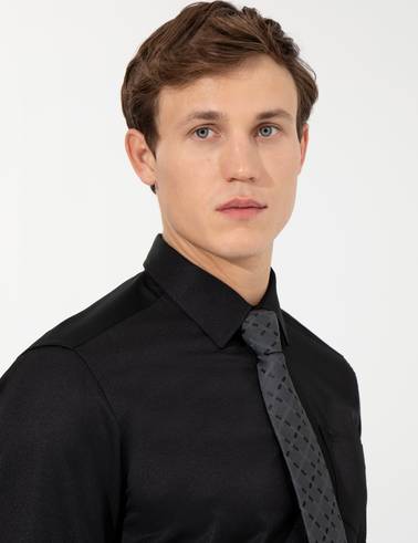 Siyah Regular Fit Uzun Kollu Klasik Gömlek
