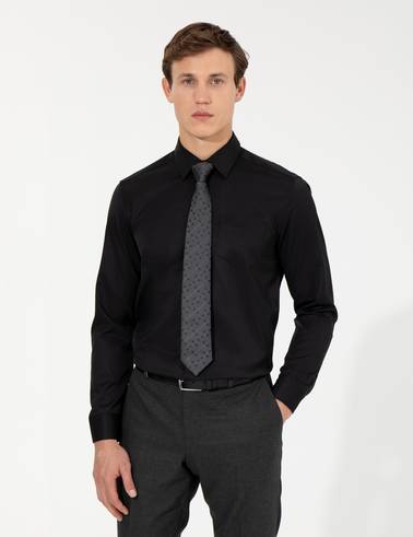 Siyah Regular Fit Uzun Kollu Klasik Gömlek