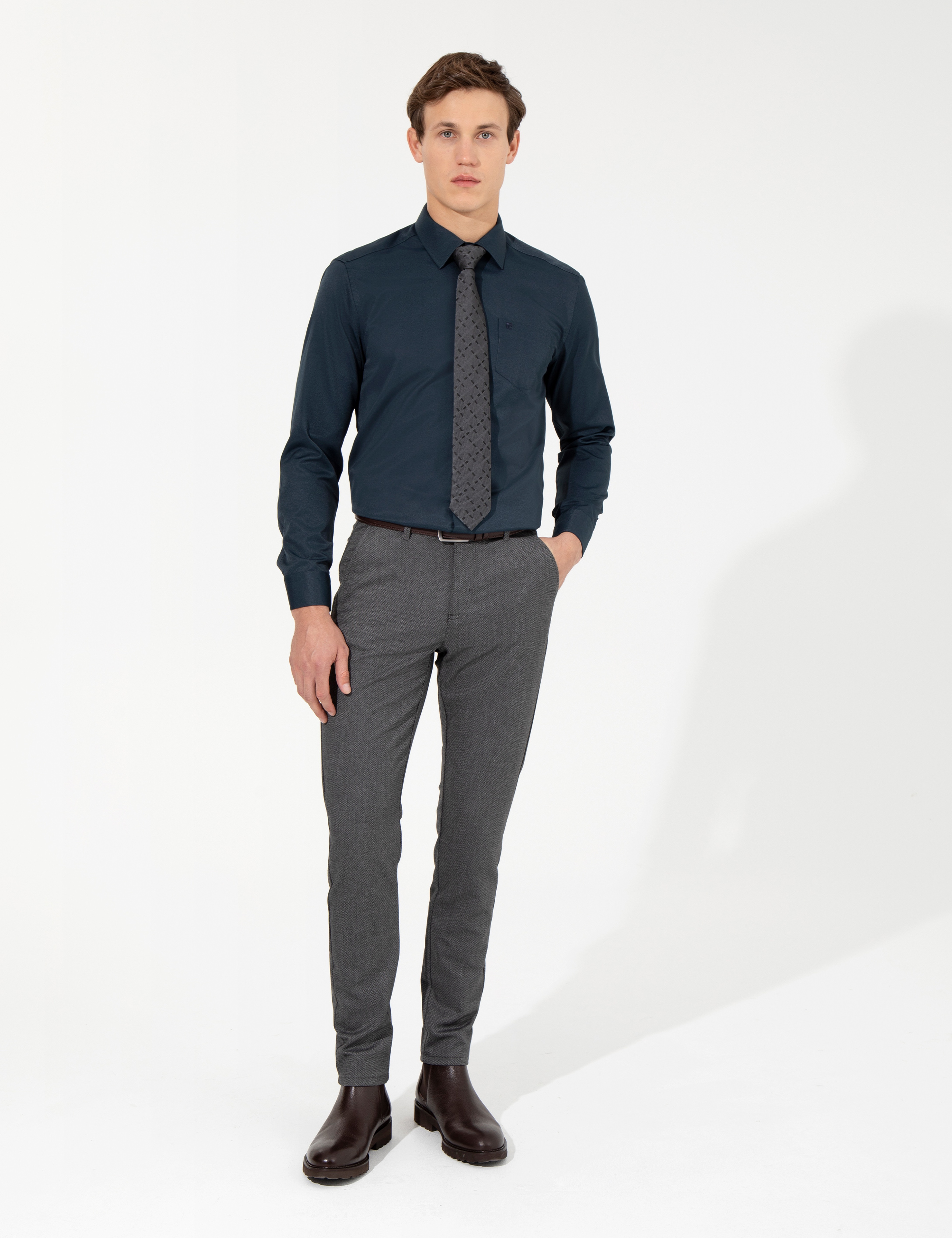 Lacivert Regular Fit Uzun Kollu Klasik Gömlek - Image 4