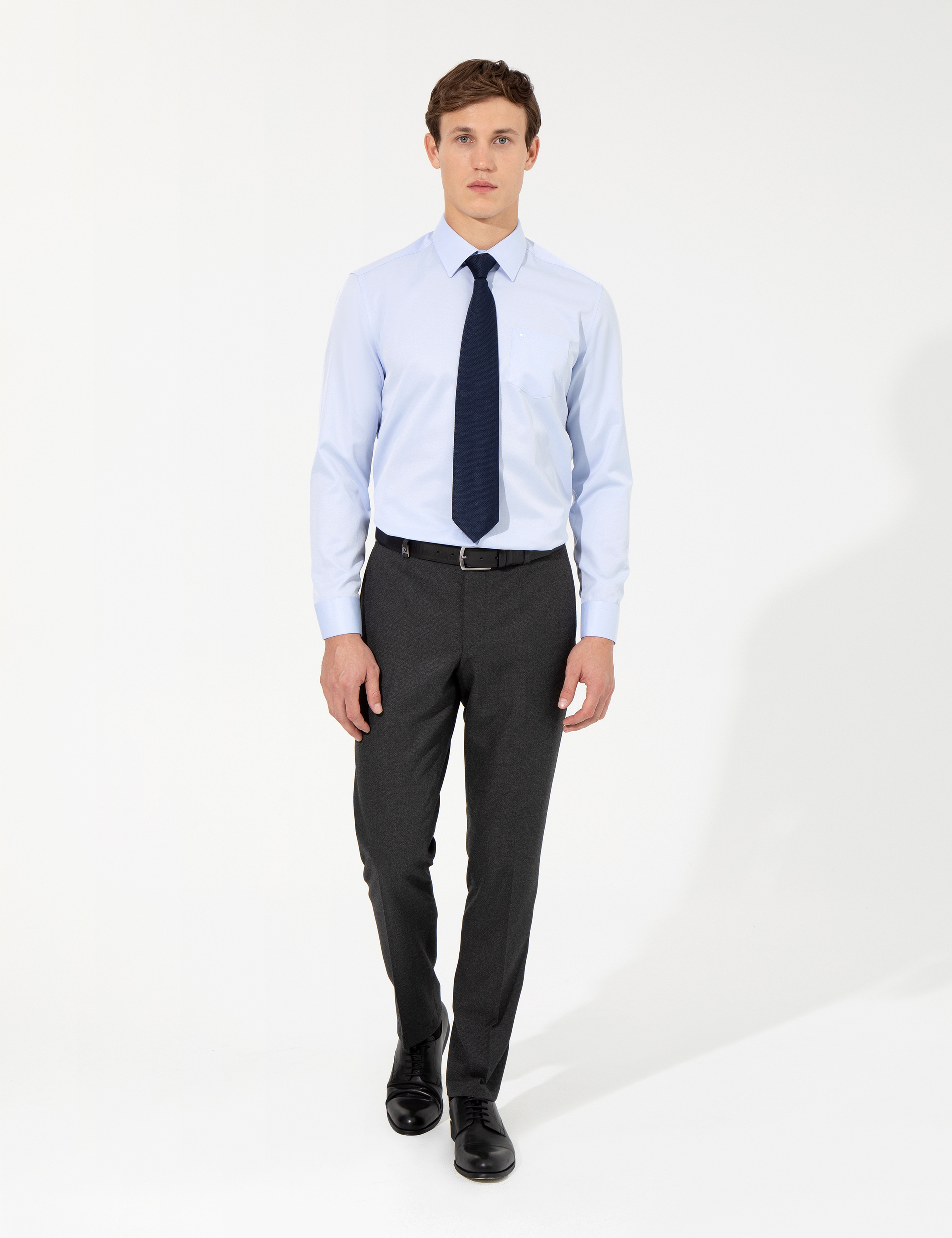 Açık Mavi Regular Fit Uzun Kollu Klasik Gömlek - Image 4