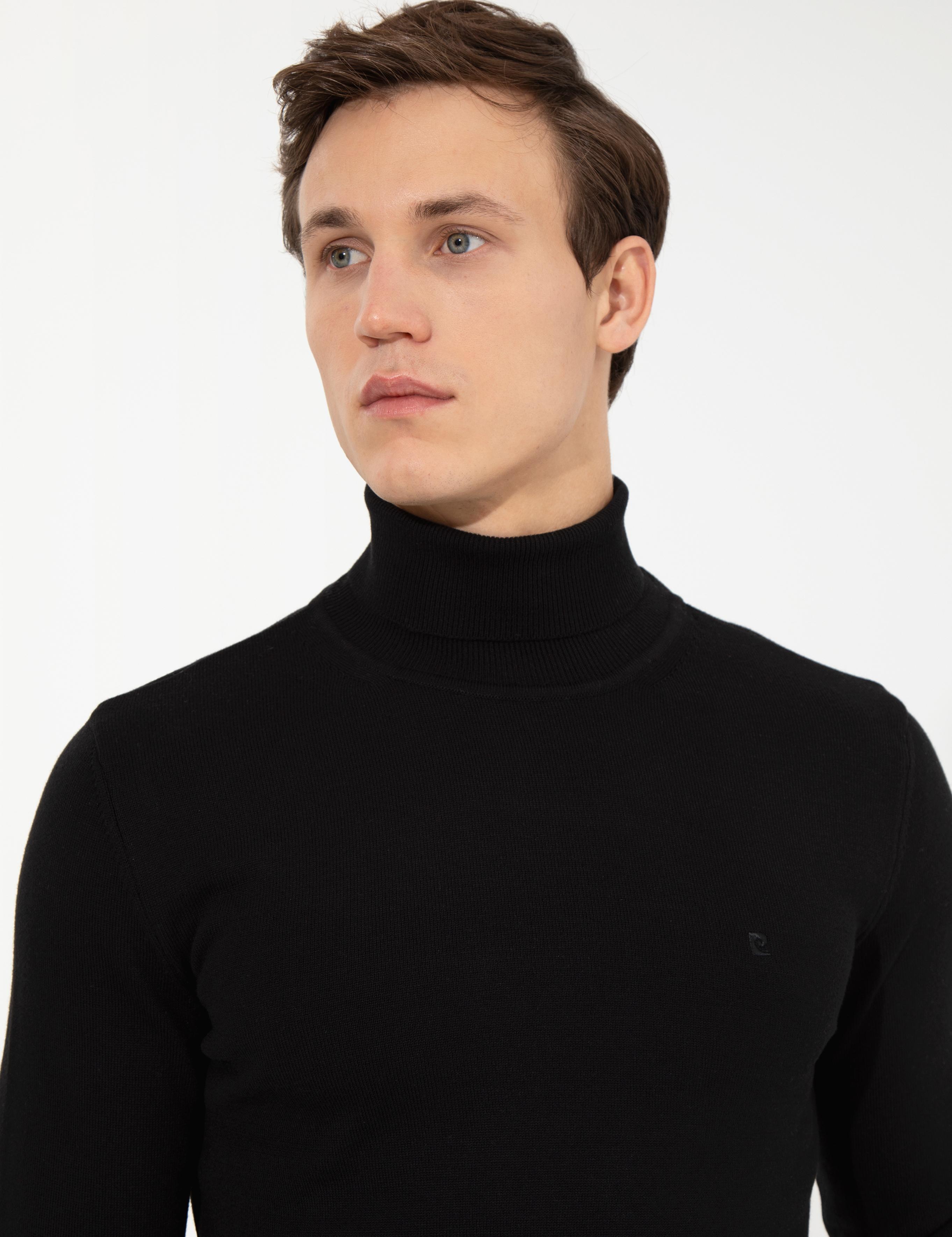 Siyah Slim Fit Balıkçı Yaka Basic Triko Kazak