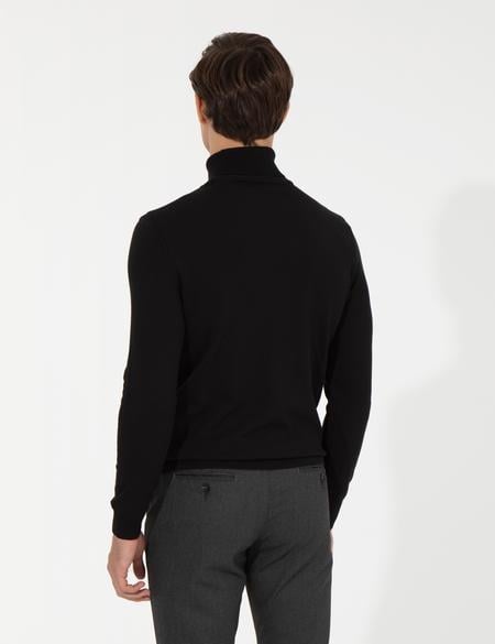Siyah Slim Fit Balıkçı Yaka Basic Triko Kazak - 50257158023