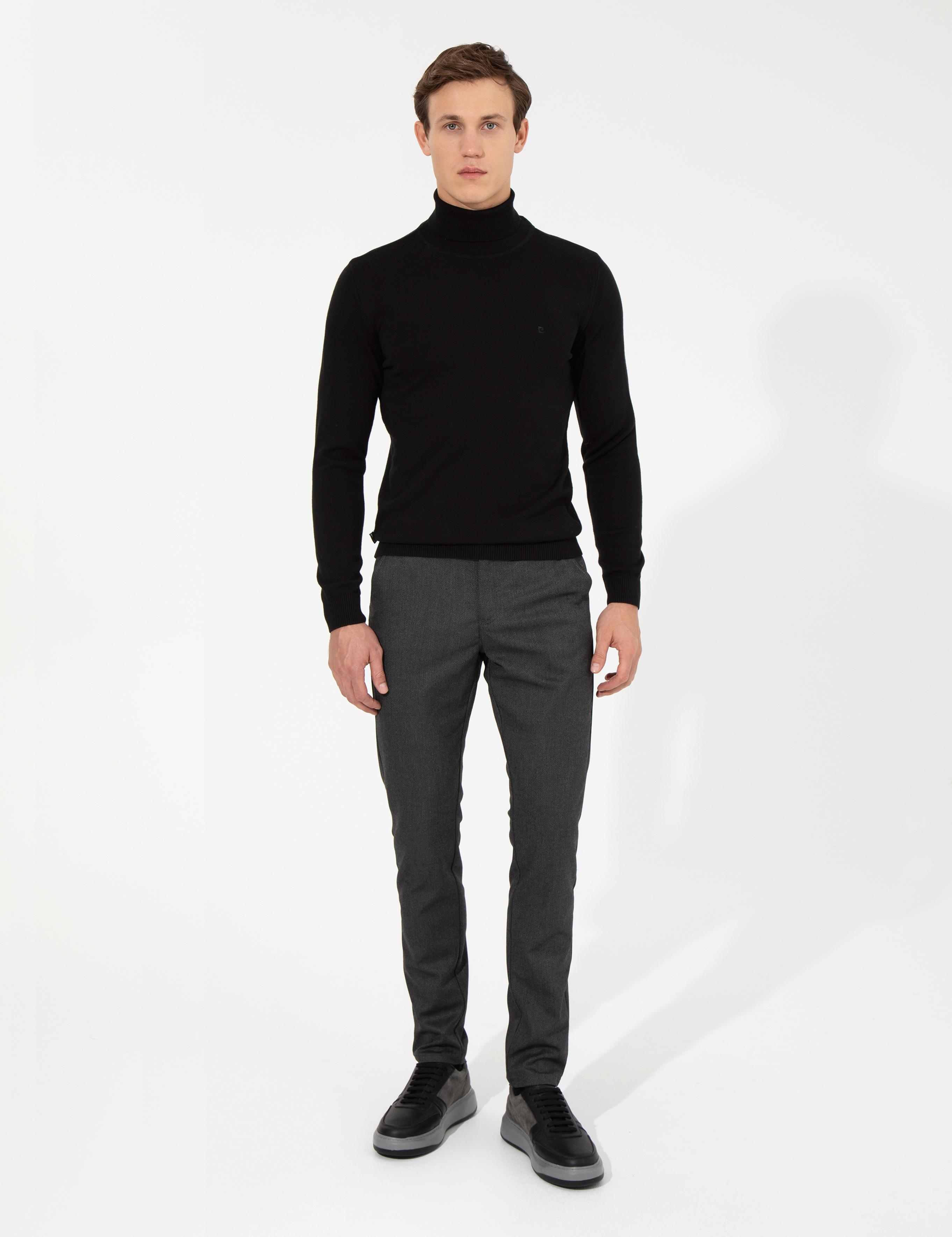 Siyah Slim Fit Balıkçı Yaka Basic Triko Kazak