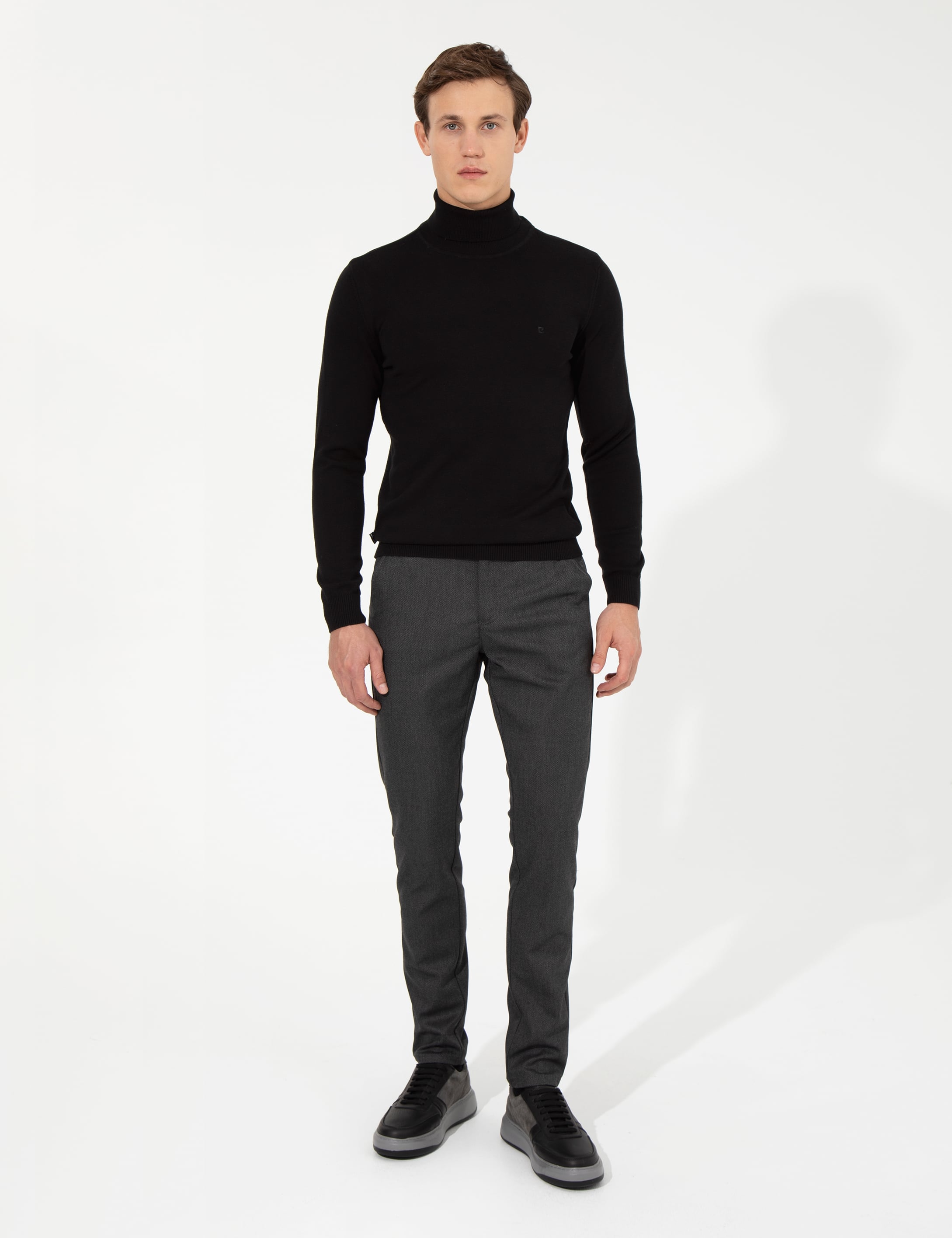 Siyah Slim Fit Balıkçı Yaka Basic Triko Kazak