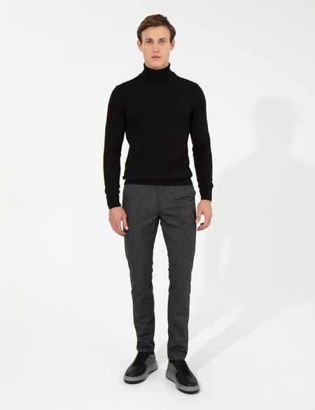 Siyah Slim Fit Balıkçı Yaka Basic Triko Kazak - 50257158023