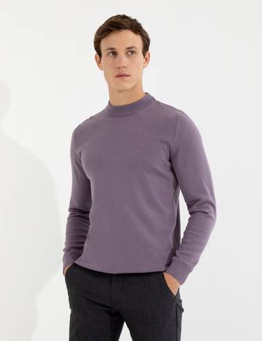 Lila Slim Fit Çeyrek Yaka Basic Triko Kazak
