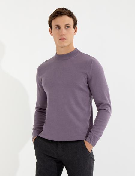 Lila Slim Fit Çeyrek Yaka Basic Triko Kazak - 50257208038