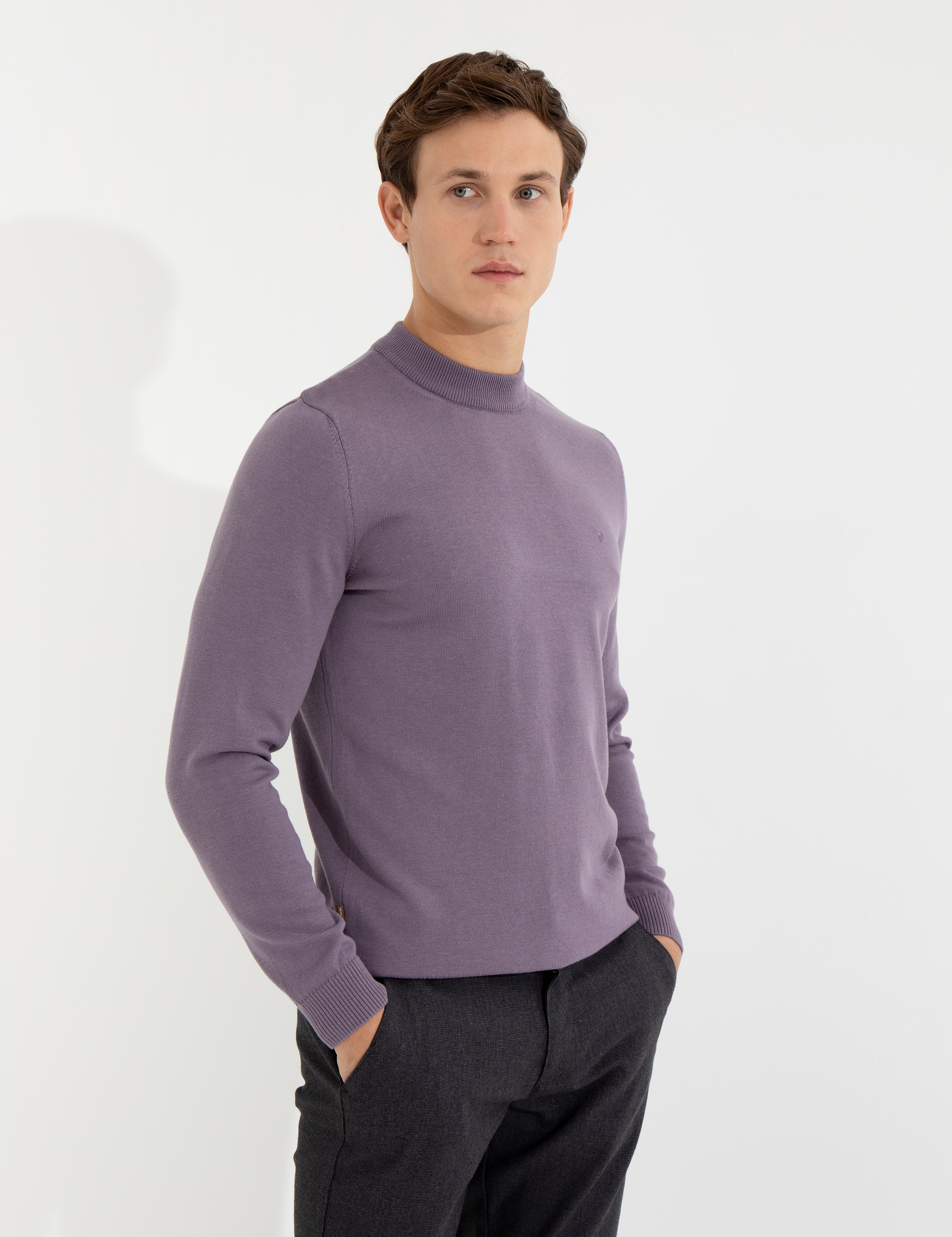 Pierre Cardin Lila Slim Fit Çeyrek Yaka Basic Triko Kazak görsel 3