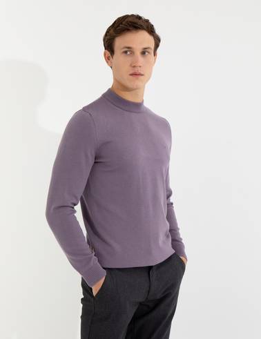 Lila Slim Fit Çeyrek Yaka Basic Triko Kazak