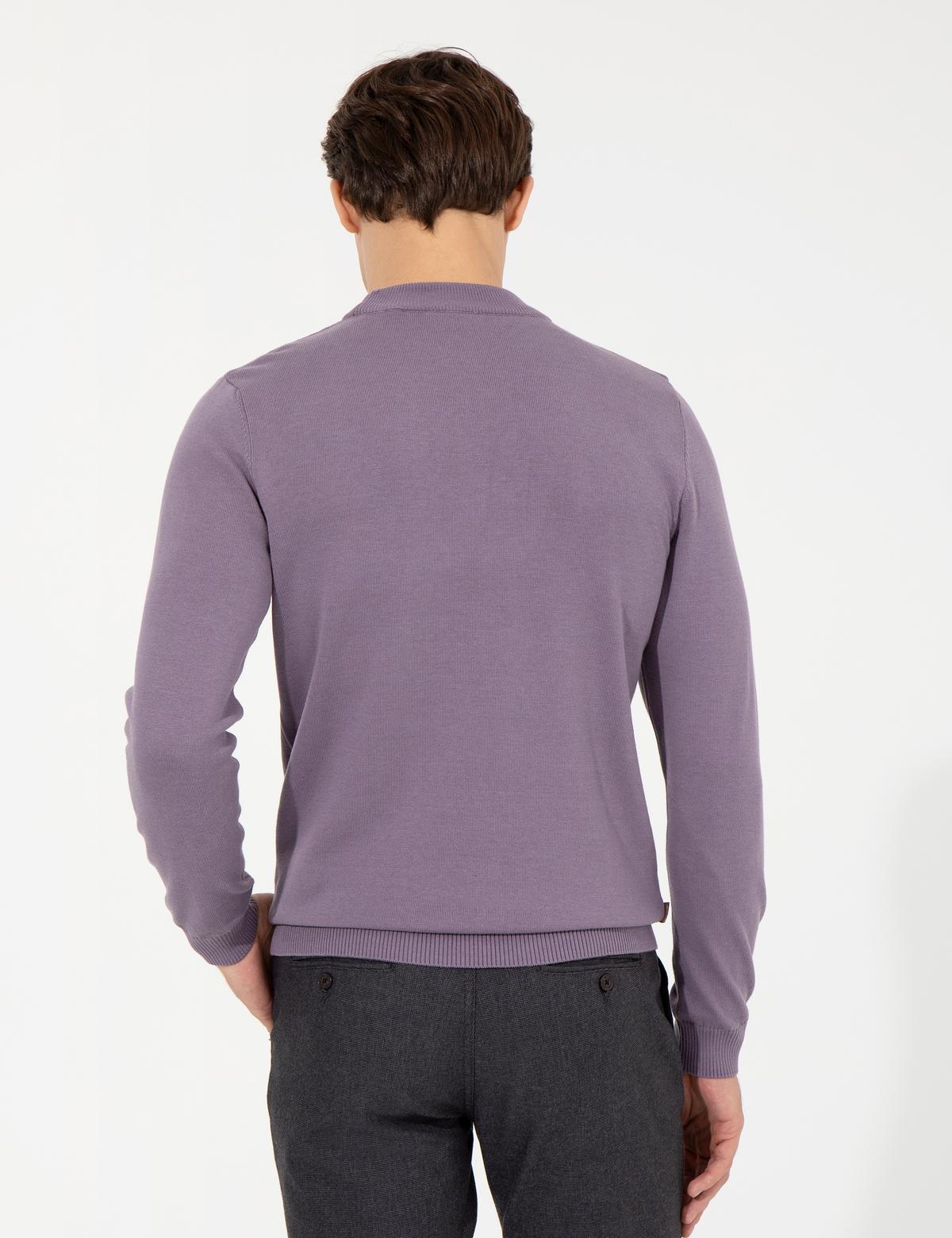 Lila Slim Fit Çeyrek Yaka Basic Triko Kazak - 50257208038